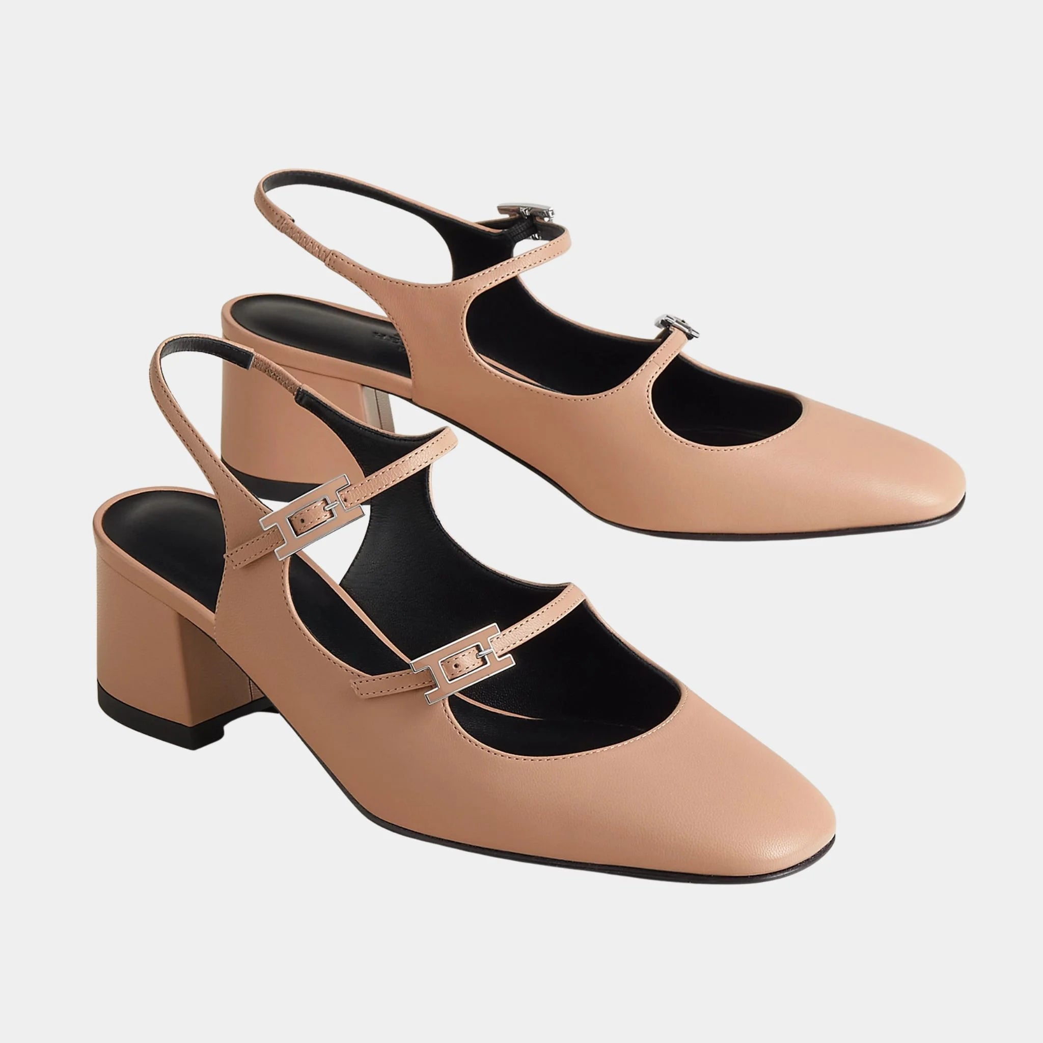 Hermes Jackie 50 Pump in Goatskin, Beige Perlino, Front