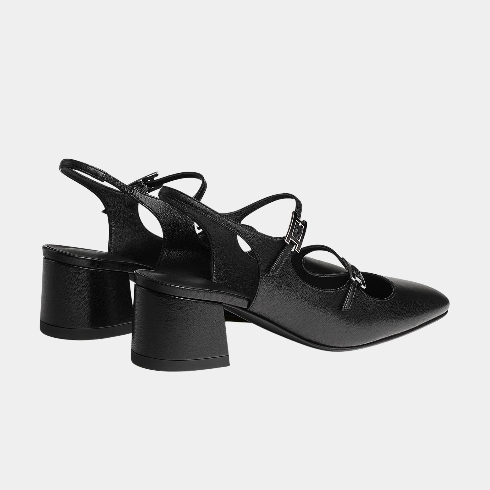 Hermes Jackie 50 Pump in Goatskin, Noir, Back