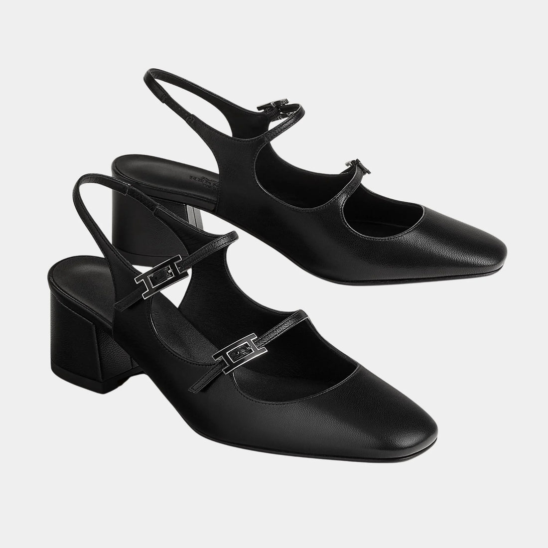 Hermes Jackie 50 Pump in Goatskin, Noir, Front