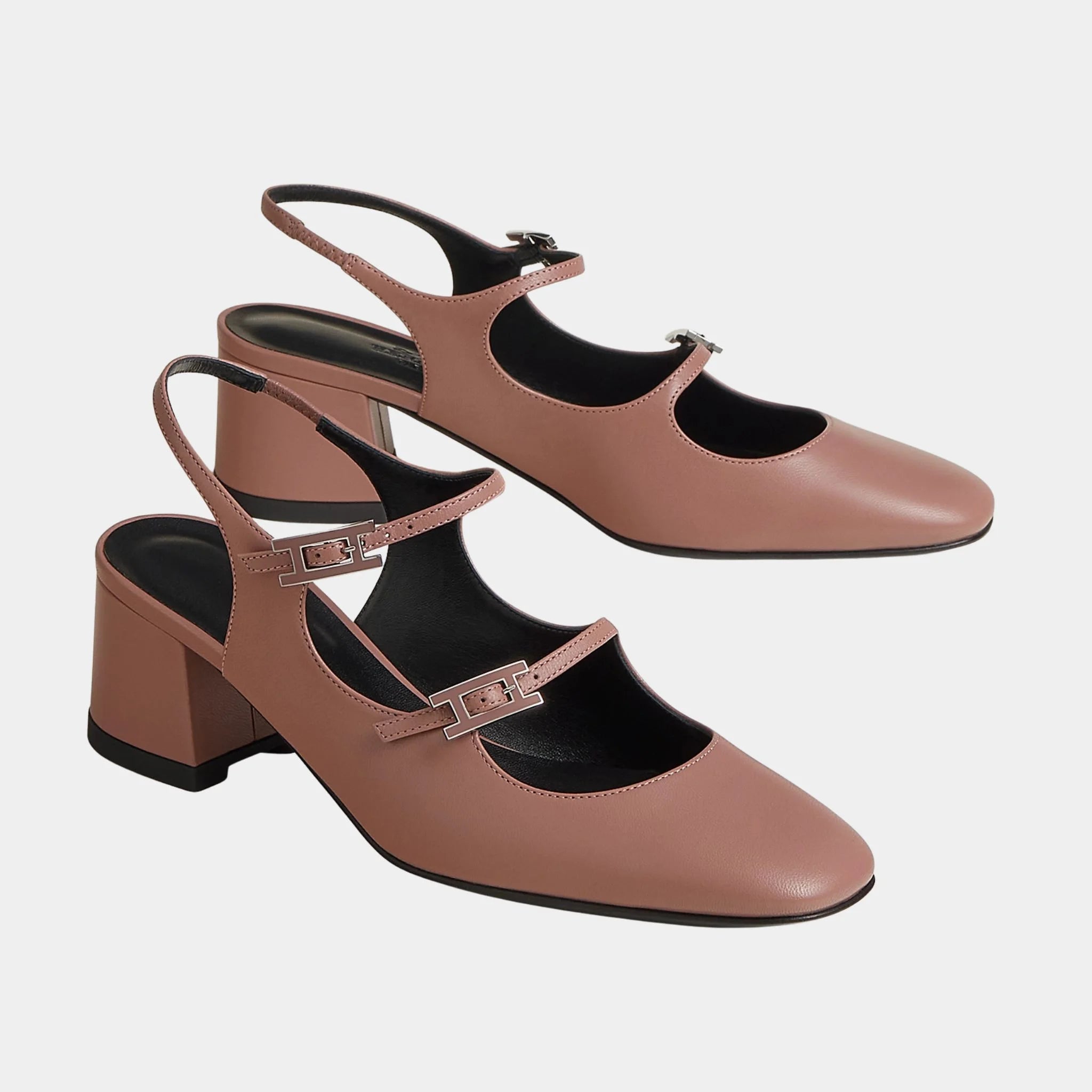 Hermes Jackie 50 Pump in Goatskin, Rose Antique, Front