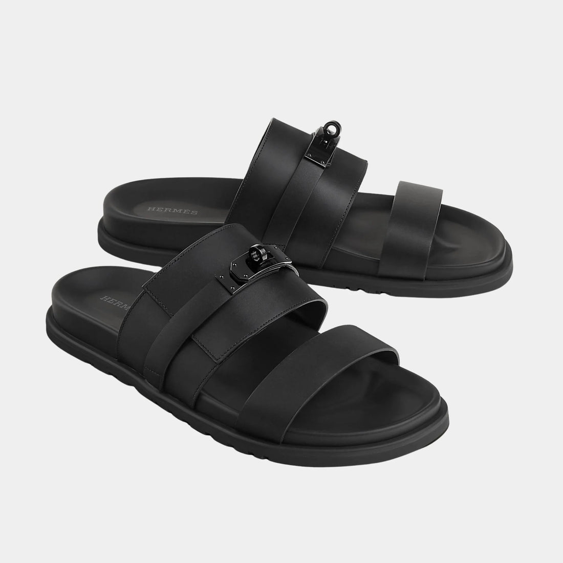 Hermes Jackson Sandal in Calfskin, Noir, Front