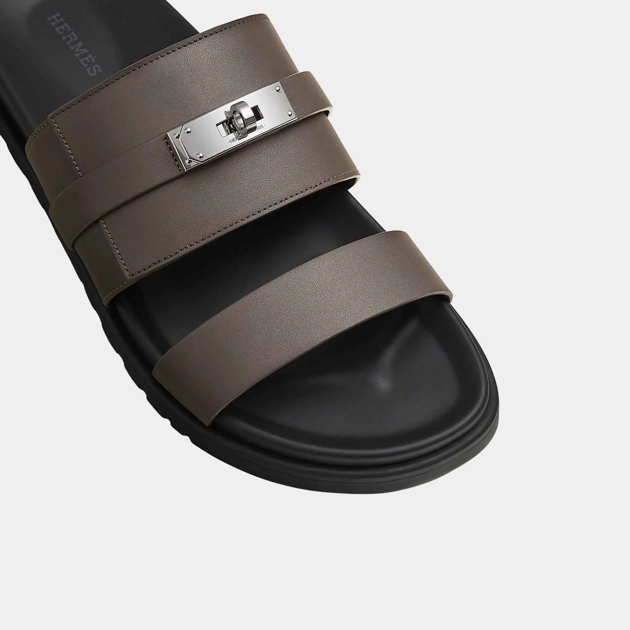 Hermes Jackson Sandal in Calfskin with Palladium Plated Buckle, Ecorce, Top