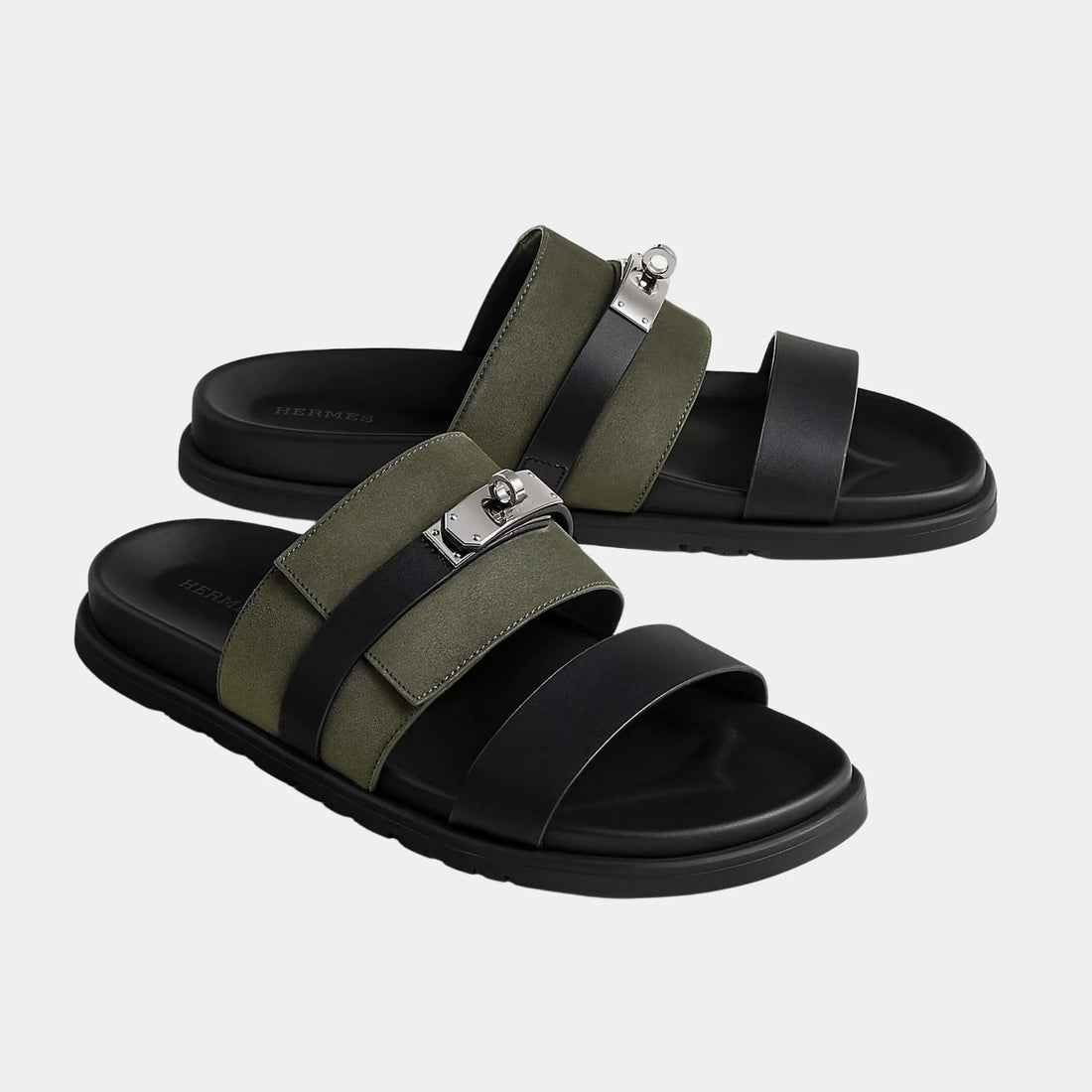 Hermes Jackson Sandal in Calfskin and Suede, Vert Foret, Front