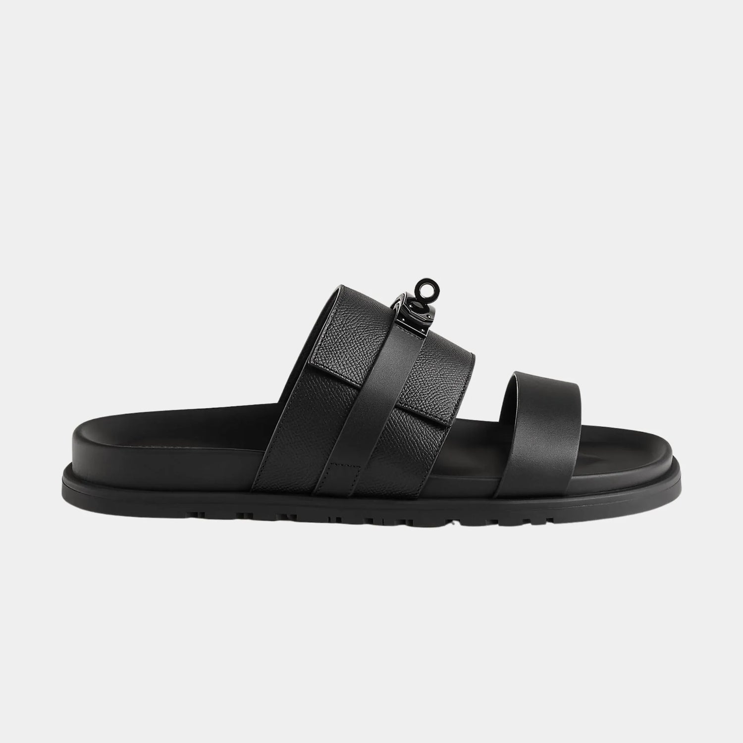 Hermes Jackson Sandal in Epsom Calfskin and Calfskin, Noir, Side
