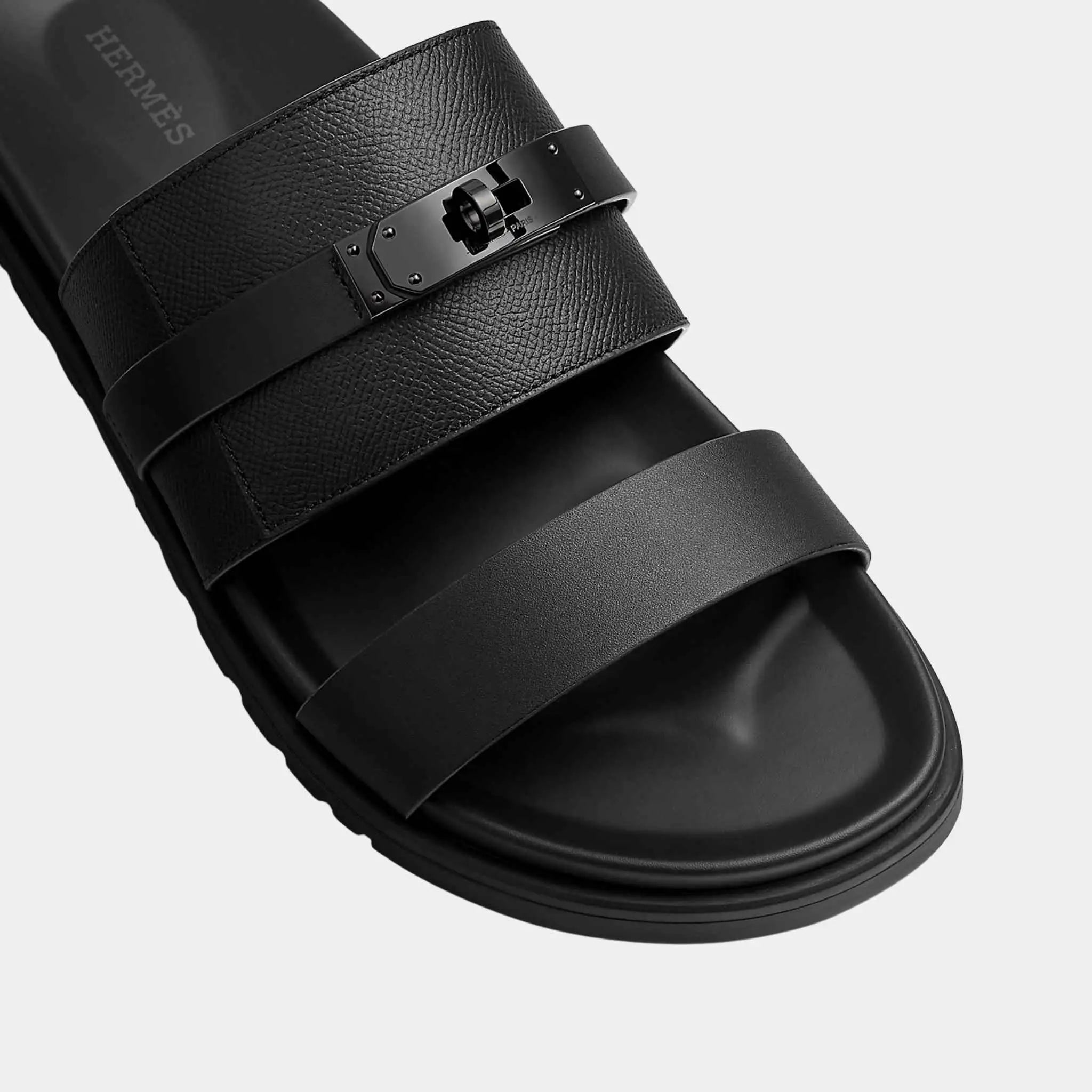 Hermes Jackson Sandal in Epsom Calfskin and Calfskin, Noir, Top