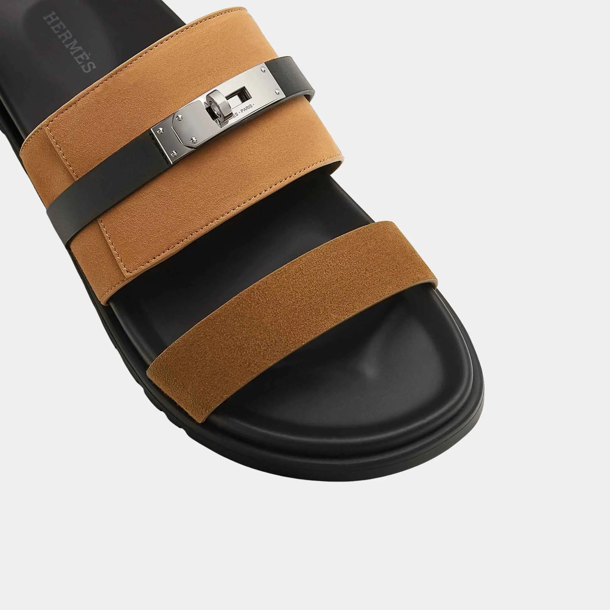 Hermes Jackson Sandals in Suede Goatskin And Calfskinm, Multicolor Brun Fume, Top