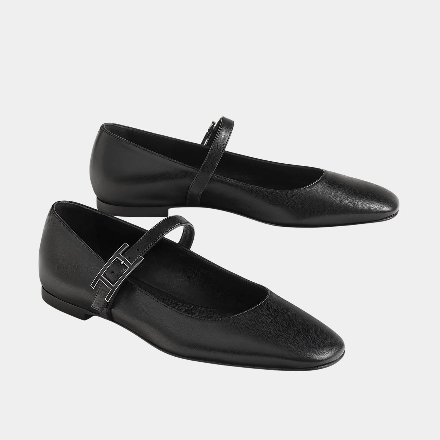 Hermes Jane Ballerinas in Goatskin, Noir, Front