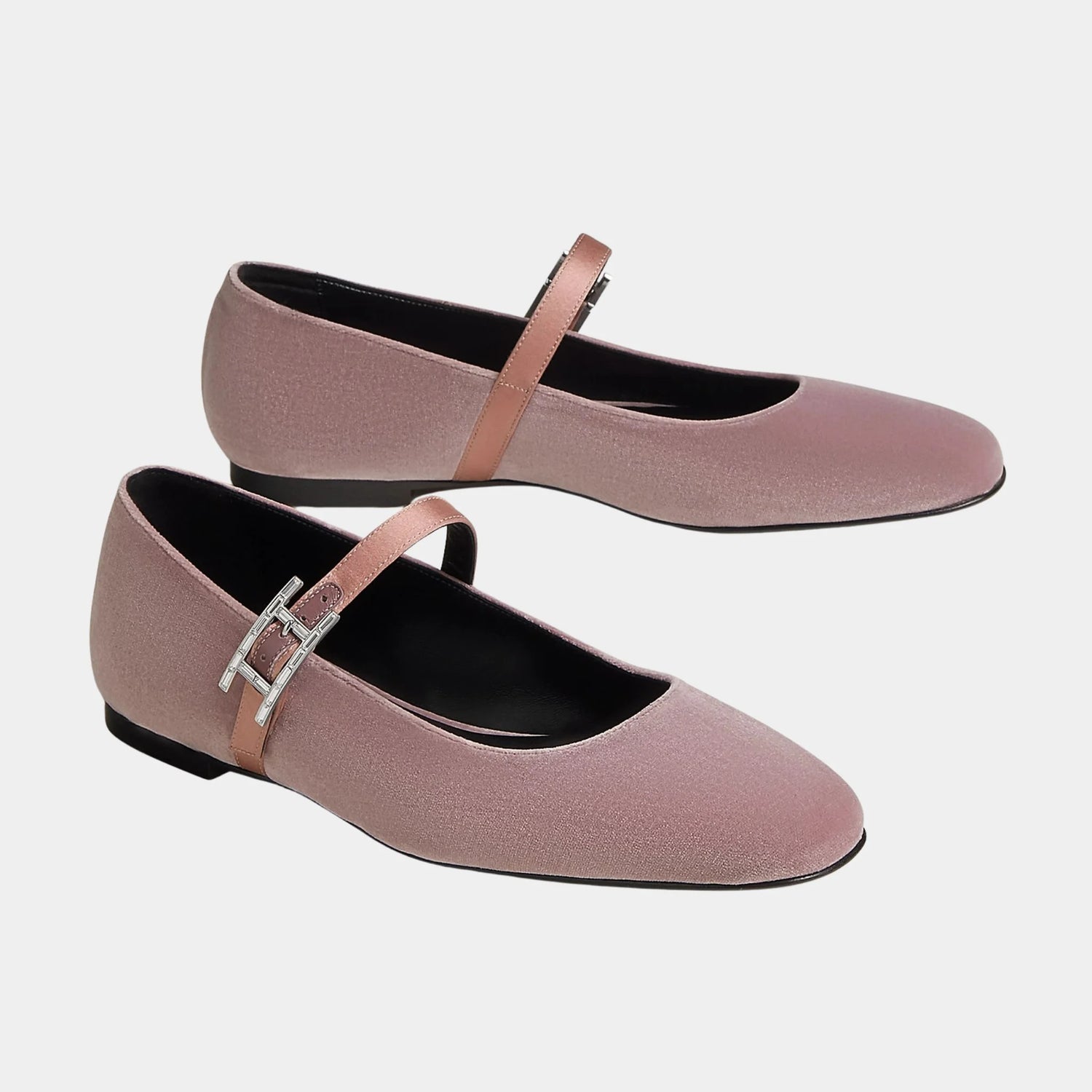 Hermes Jane Ballerinas in Velvet and Satin Fabric, Bruyere, Front