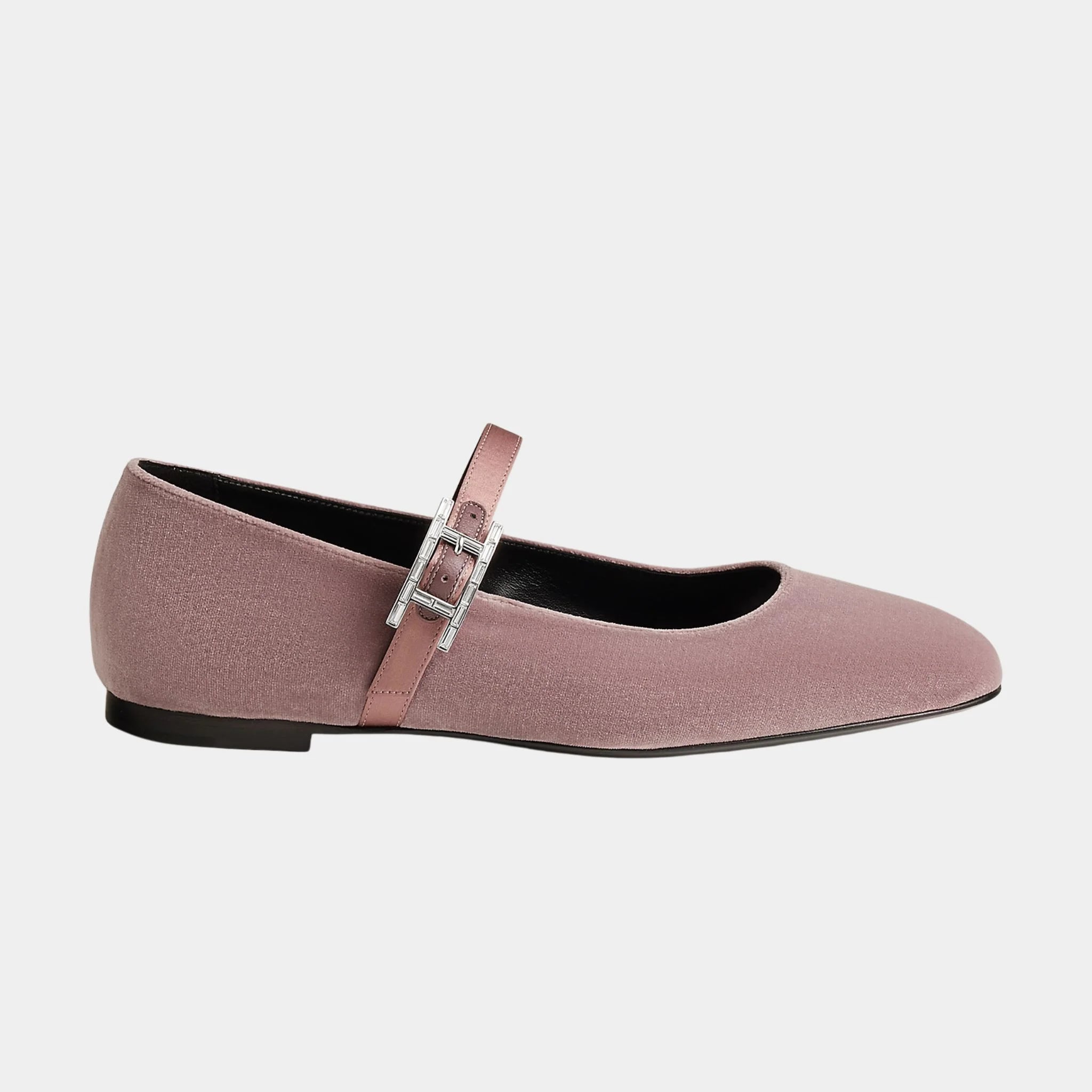 Hermes Jane Ballerinas in Velvet and Satin Fabric, Bruyere, Side