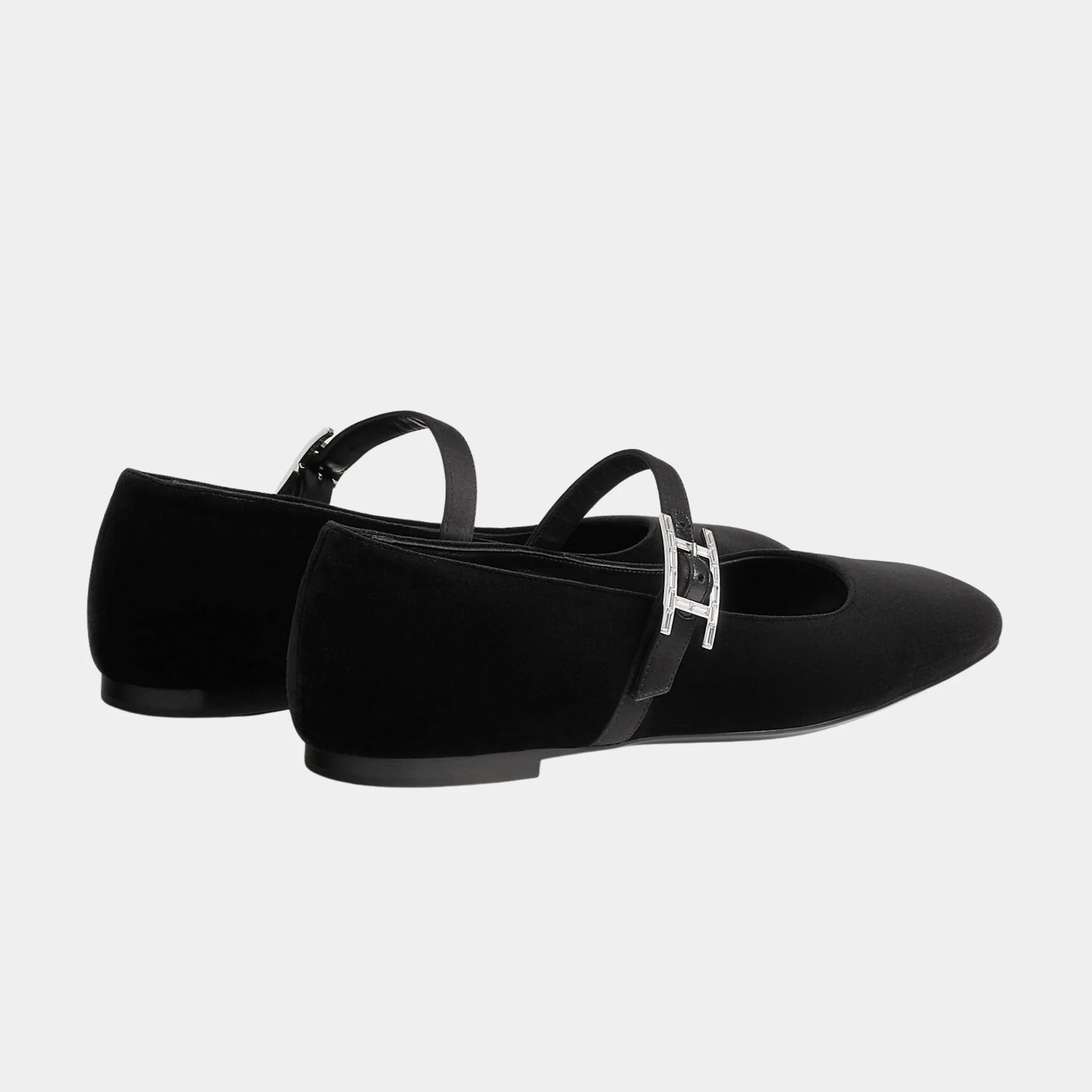 Hermes Jane Ballerinas in Velvet and Satin Fabric, Noir, Back