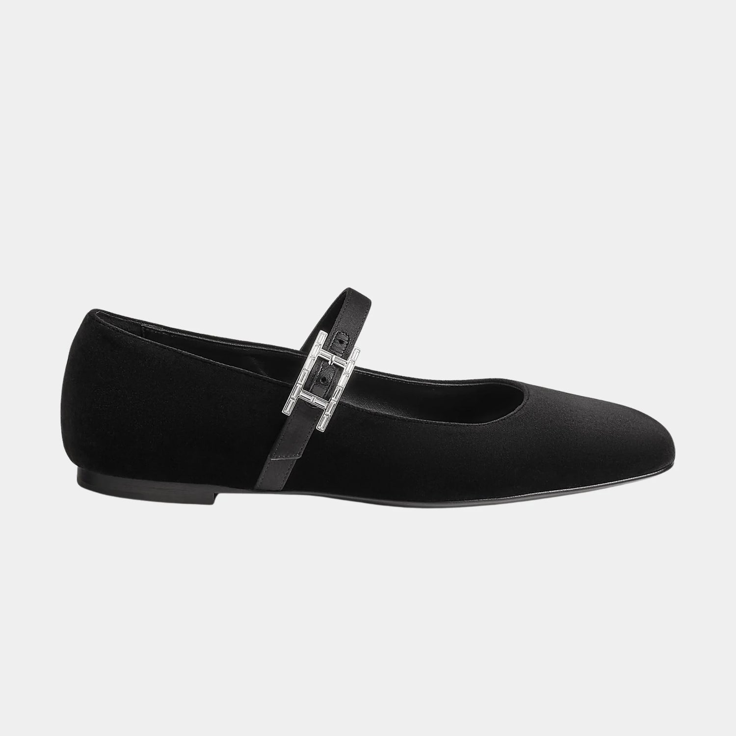 Hermes Jane Ballerinas in Velvet and Satin Fabric, Noir, Side