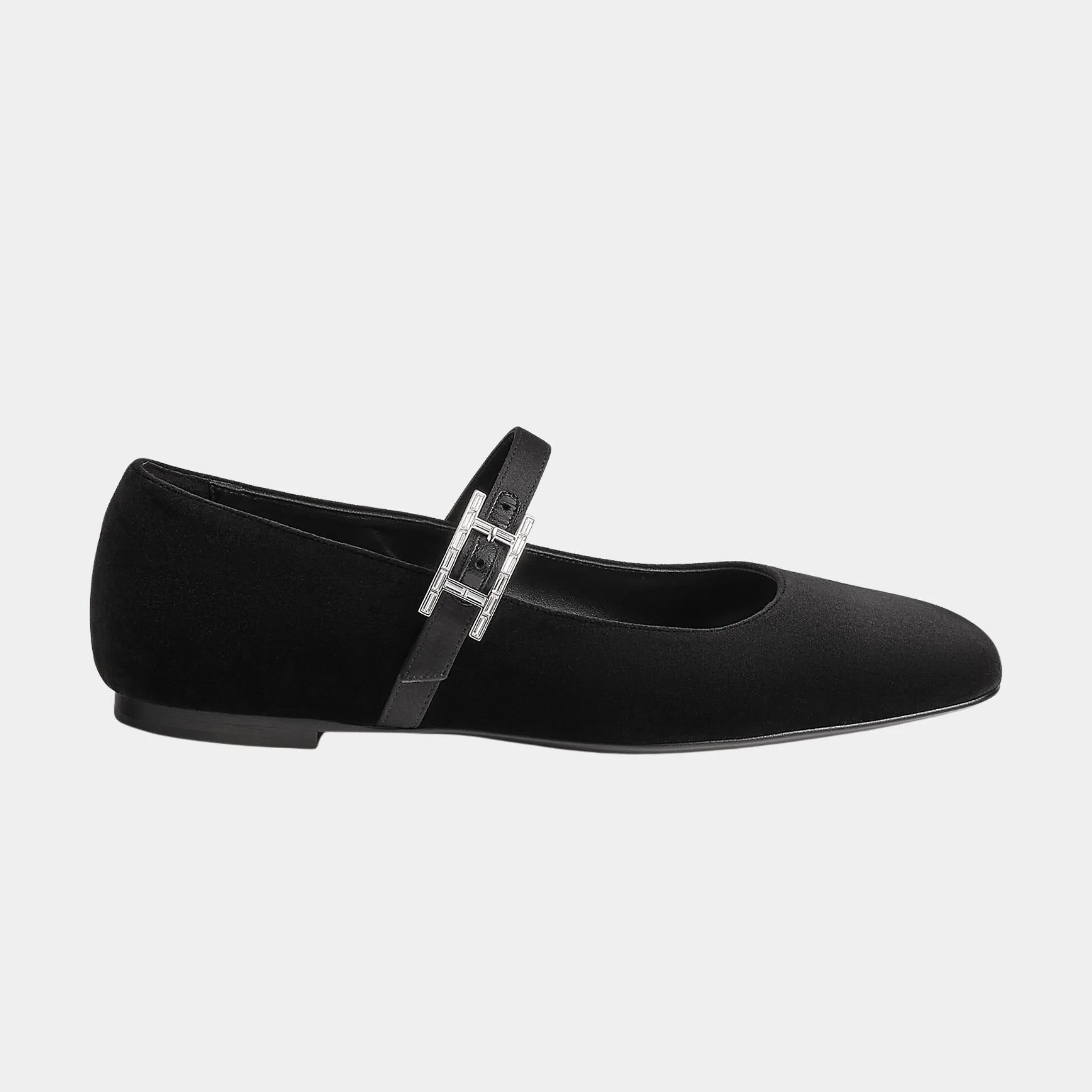 Hermes Jane Ballerinas in Velvet and Satin Fabric, Noir, Side