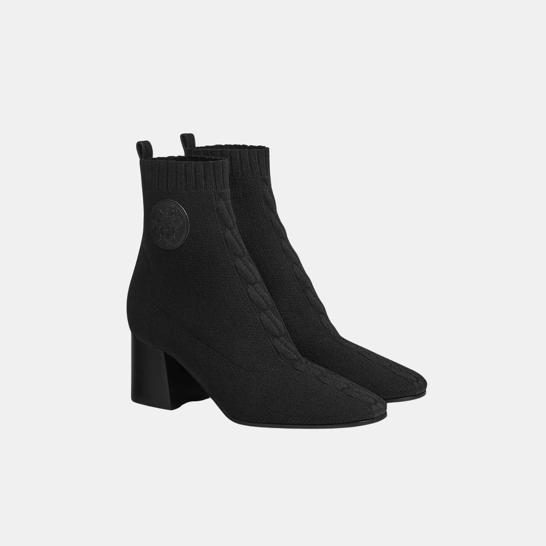 Jenna 60 Ankle Boots Black Knit and Calfskin, Black, Front