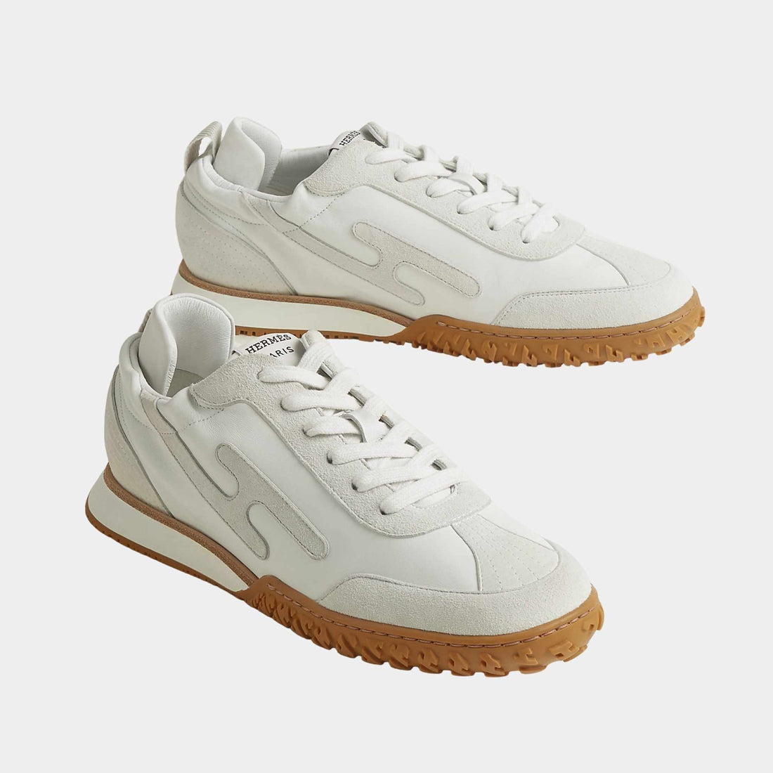 Hermes Jet Sneaker in Nappa Leather and Suede Goatskin, Blanc, Front