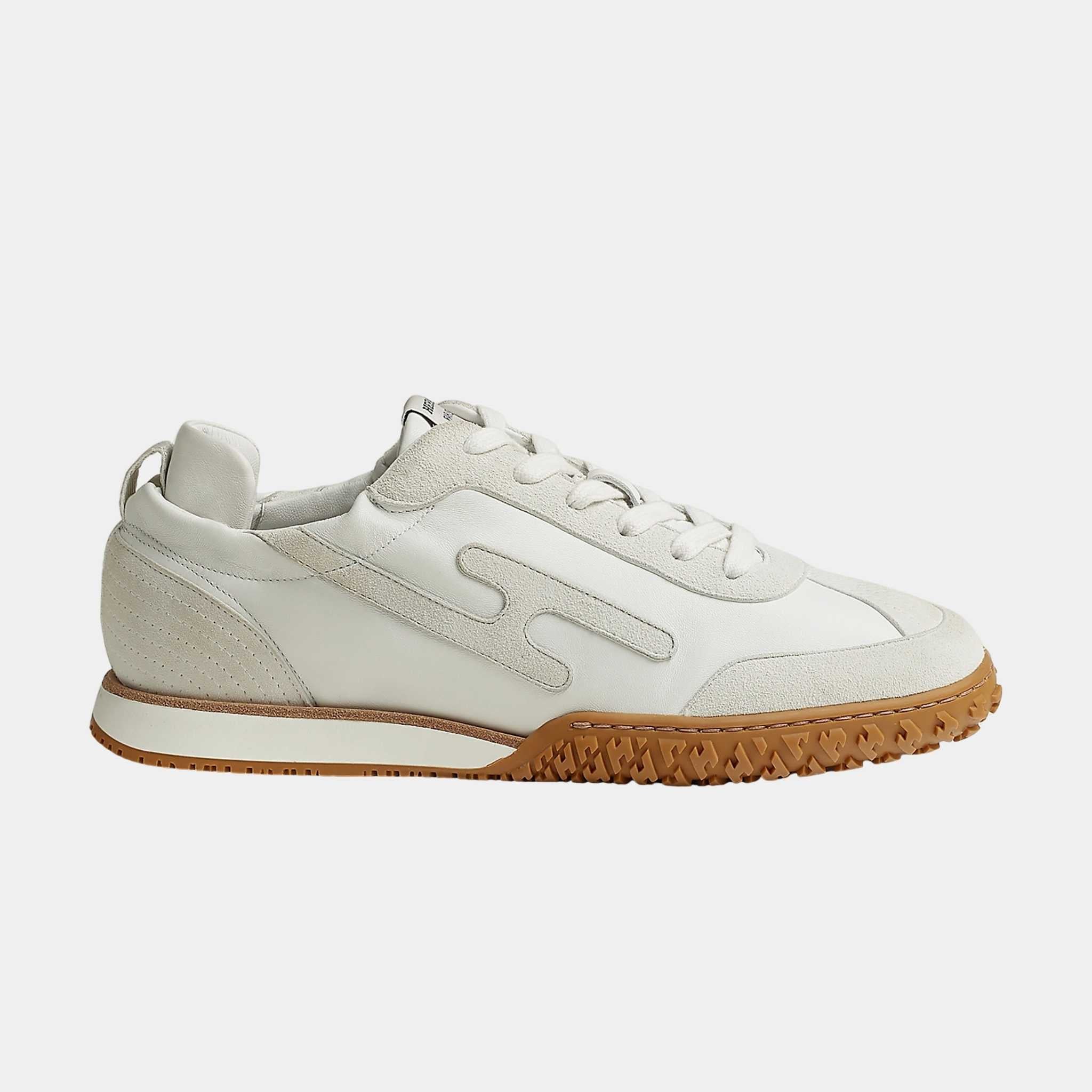 Hermes Jet Sneaker in Nappa Leather and Suede Goatskin, Blanc, Side