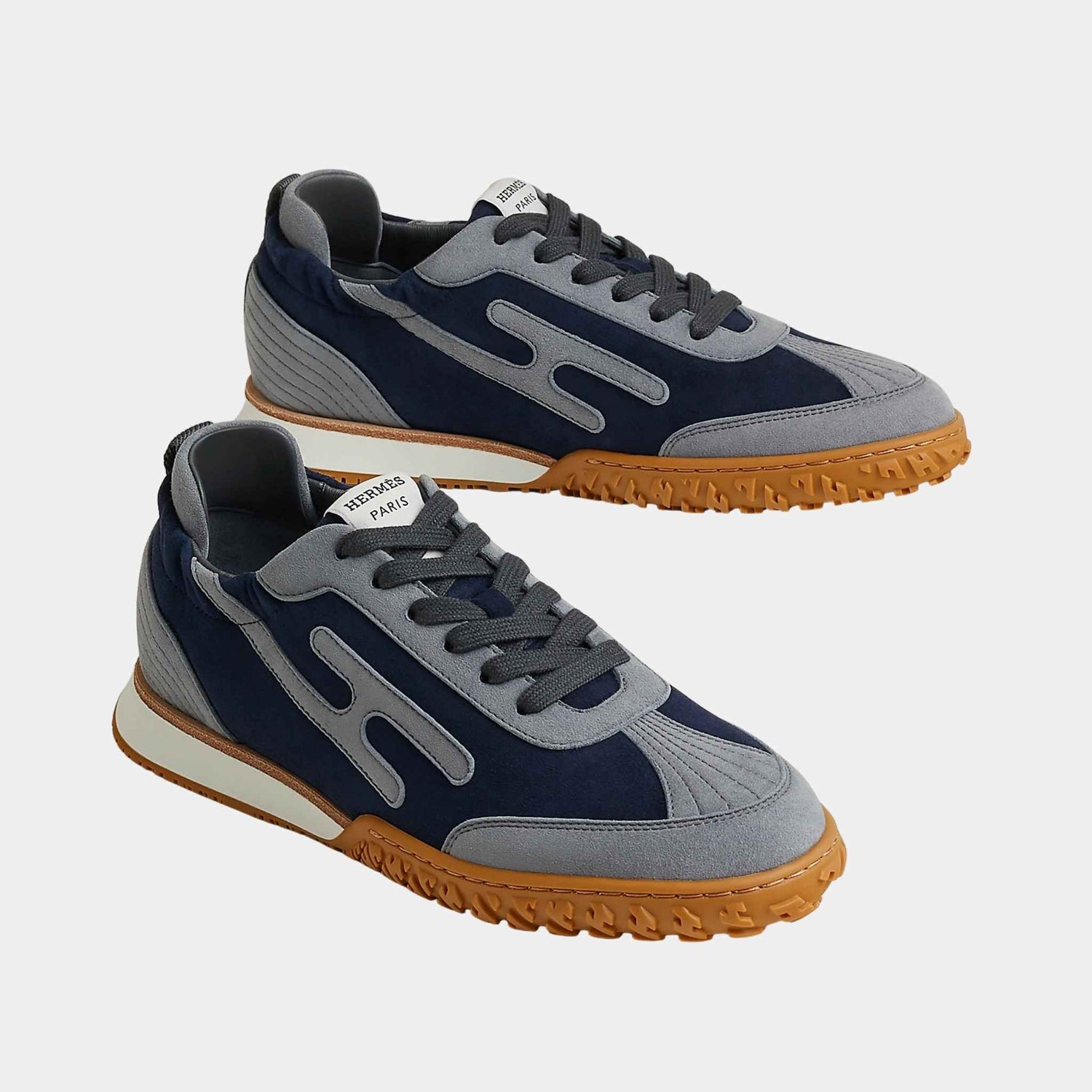 Hermes Jet Sneaker in Suede Goatskin, Rose Antique, Marine, Gris Orage, Front