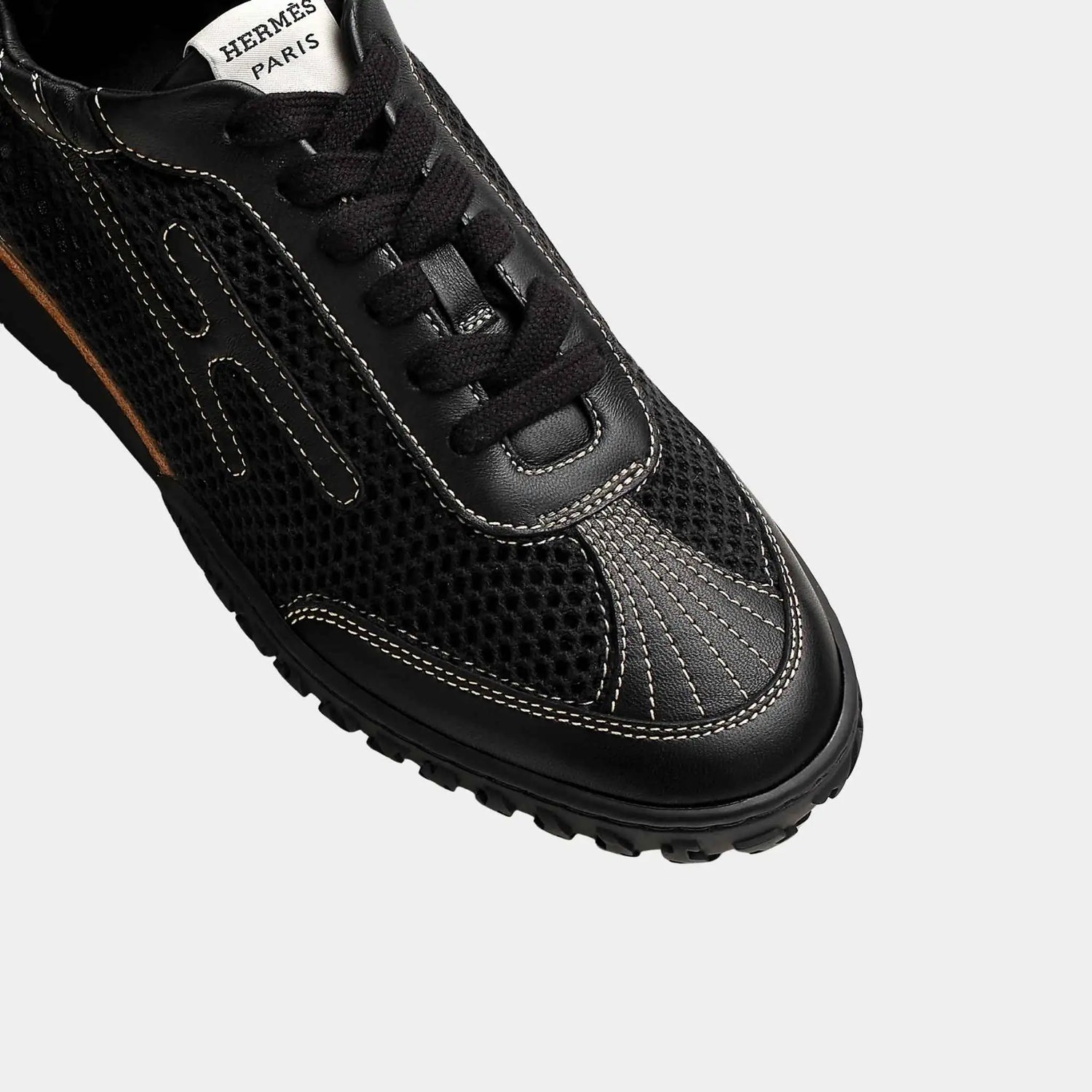 Hermes Jet Sneakers in Crochet Knit and Nappa Leather, Noir, Top