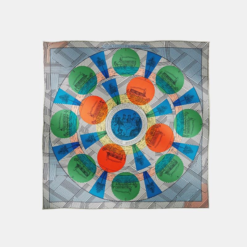 Hermes Jeu des Omnibus Remix Scarf 45, Blanc / Menthol / Bleu, Model