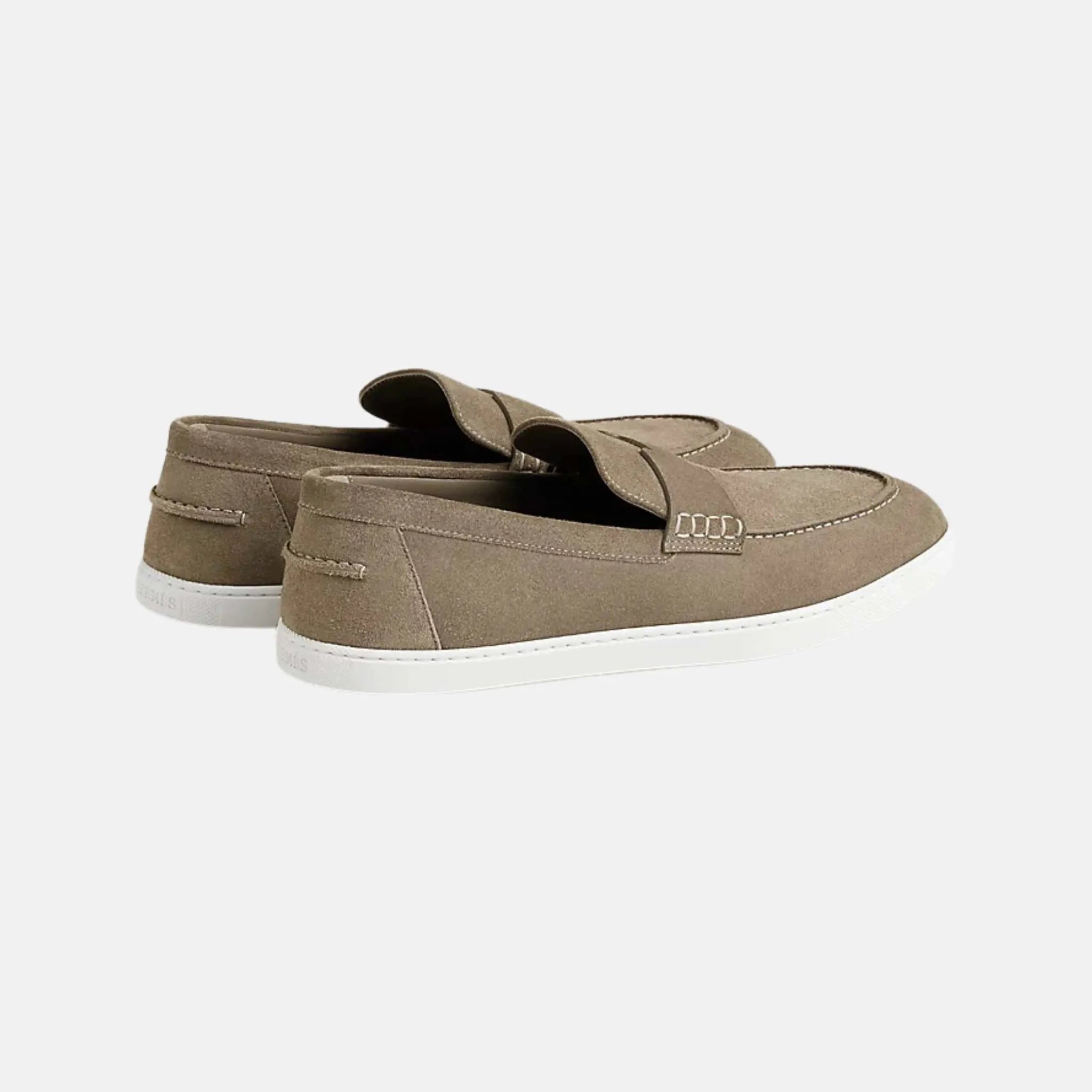 Hermes Job Loafer Suede Calfskin, Etoupe, Rear
