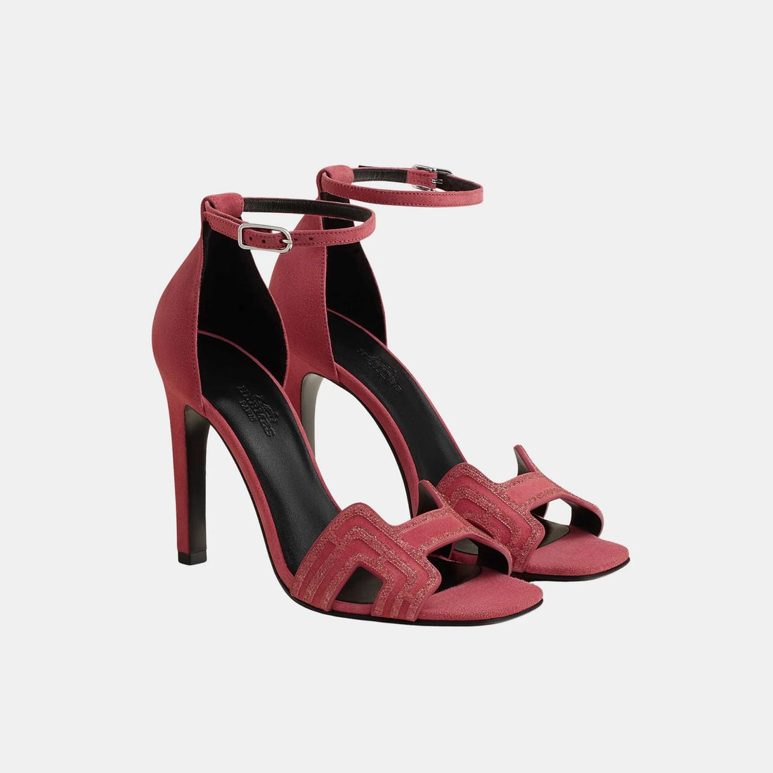 Hermes Joy 105 Sandals Suede Goatskin with Arcane Motif, Rose Amarante, Front