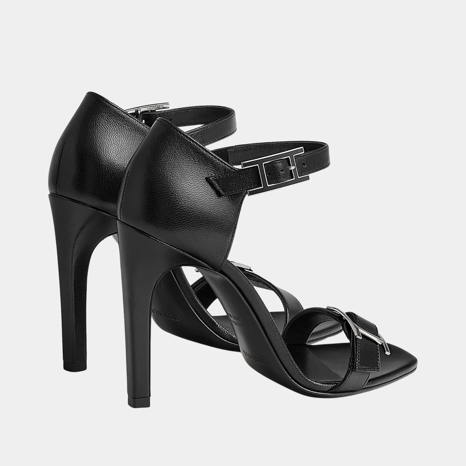 Hermes Judy 105 Sandals in Goat Leather, Noir, Back