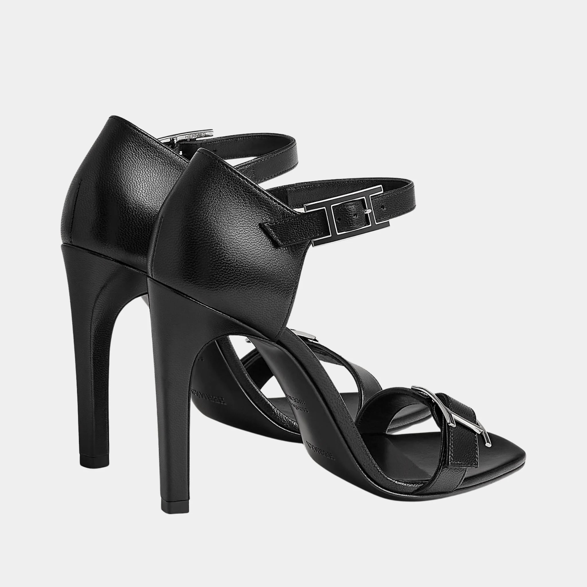 Hermes Judy 105 Sandals in Goat Leather, Noir, Back