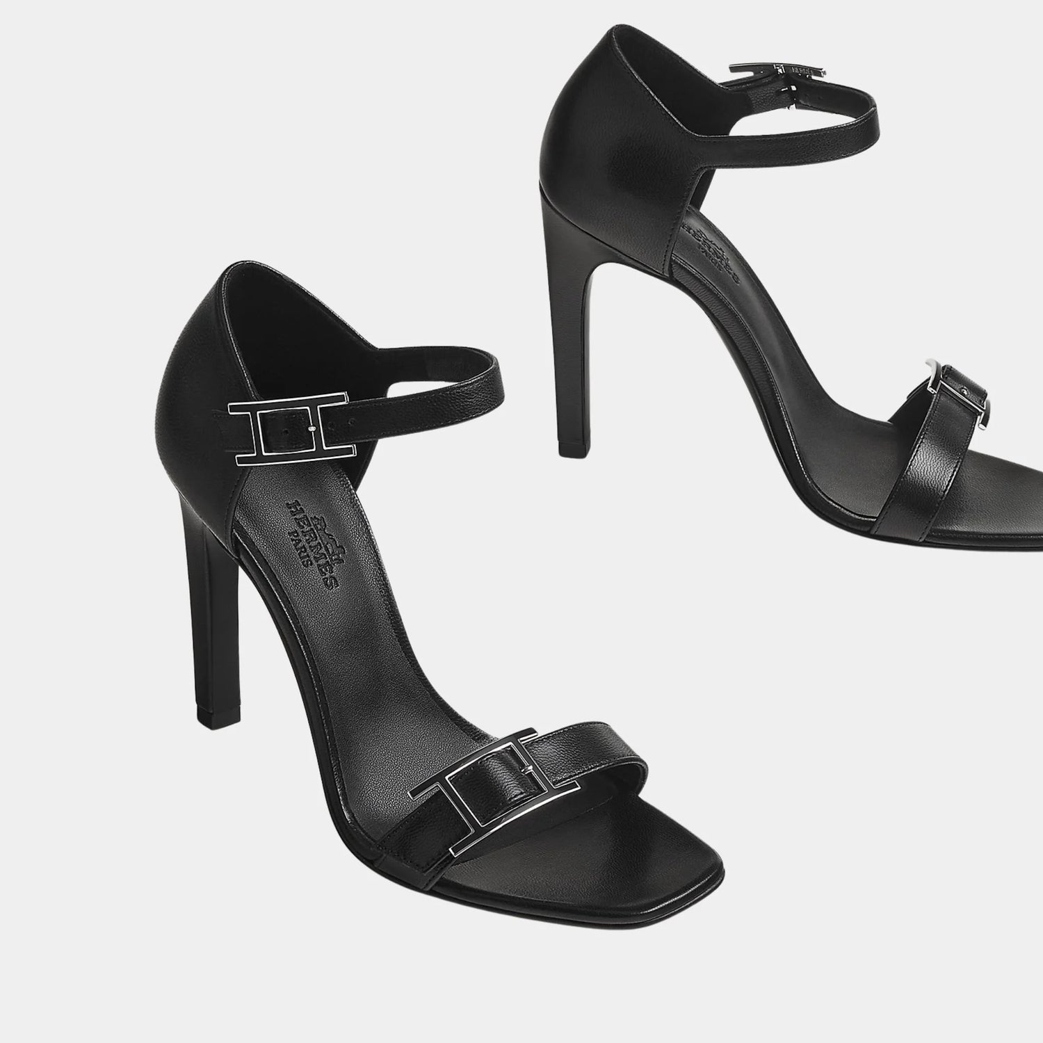 Hermes Judy 105 Sandals in Goat Leather, Noir, Front