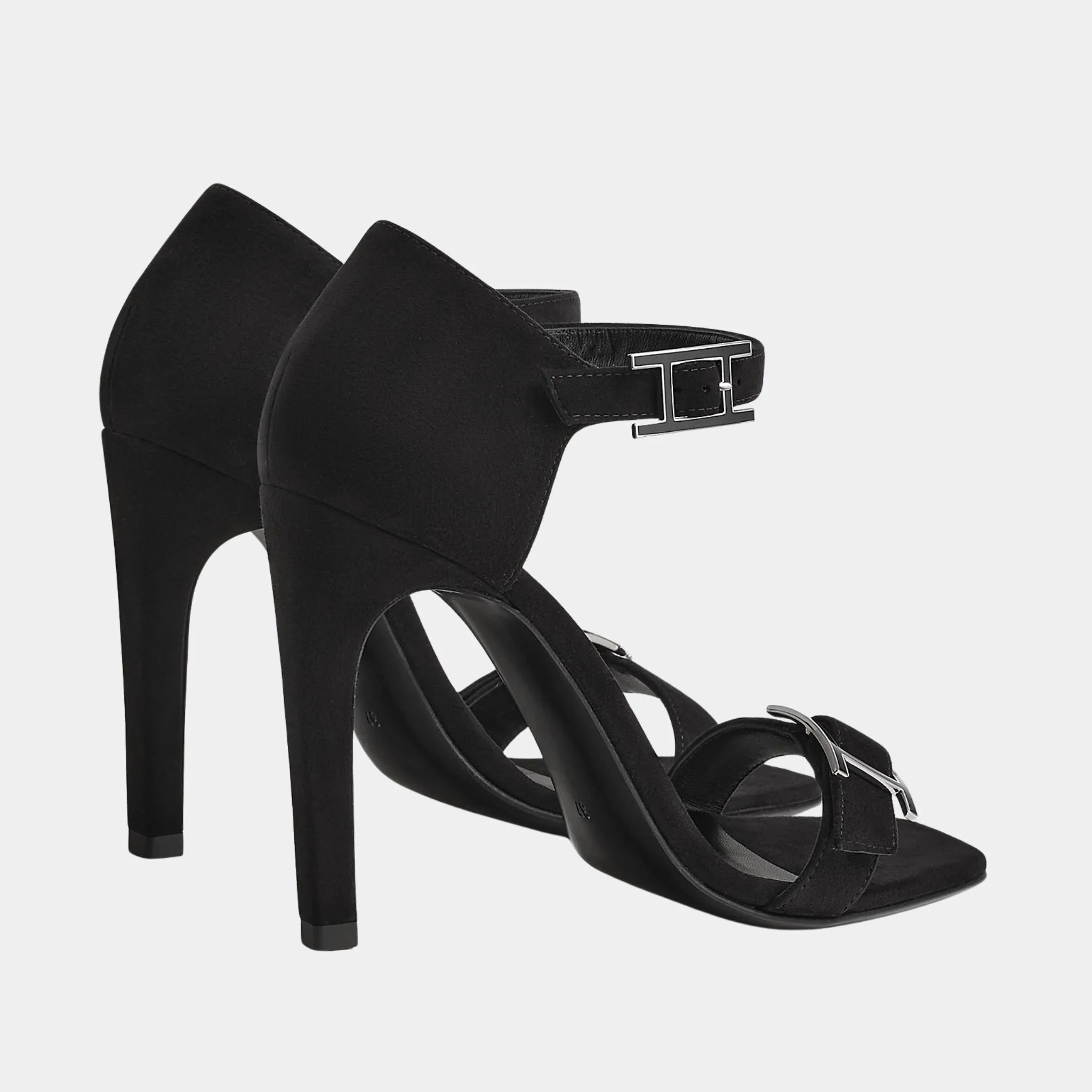 Hermes Judy 105 Sandals in Suede Goatskin, Noir, Back