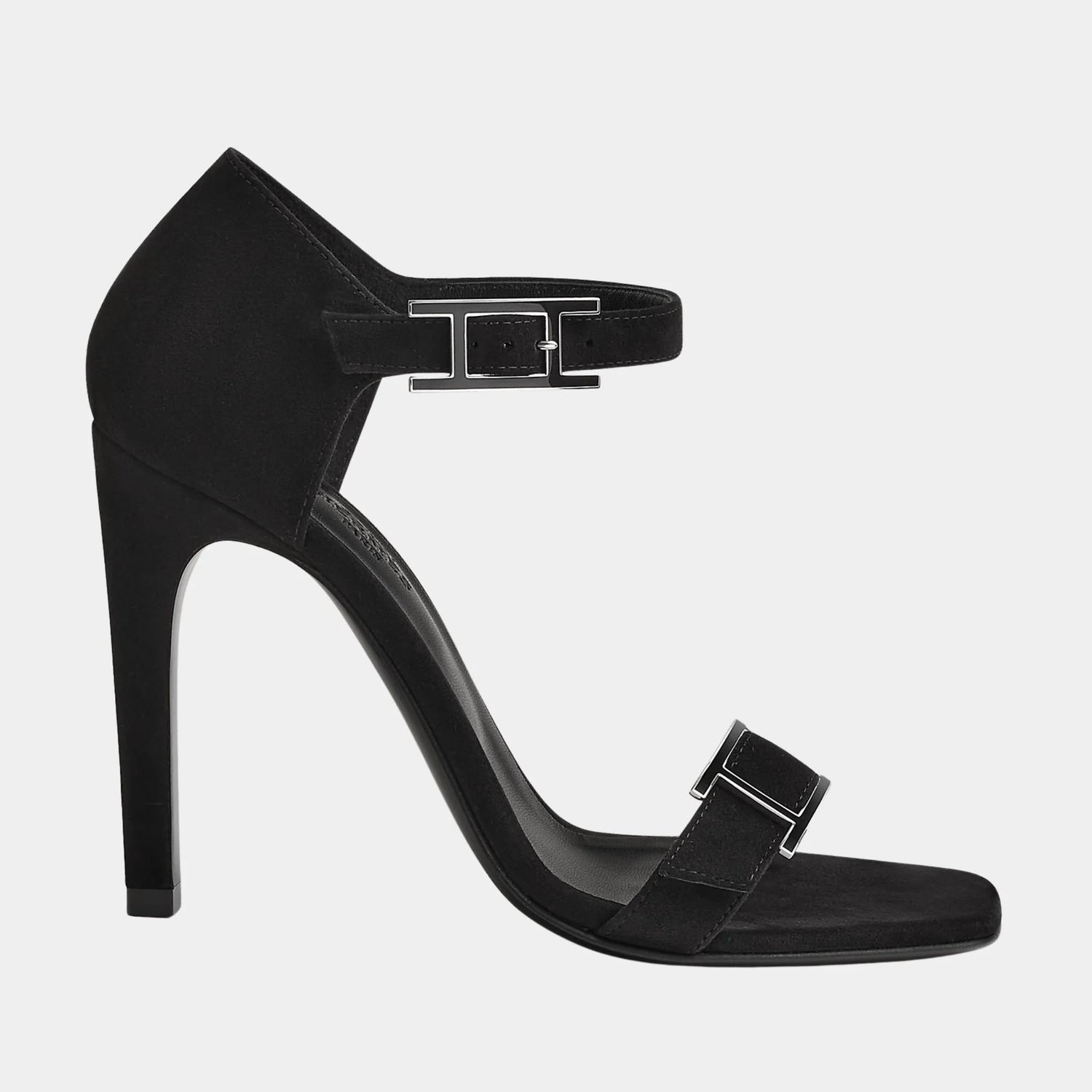 Hermes Judy 105 Sandals in Suede Goatskin, Noir, SIde