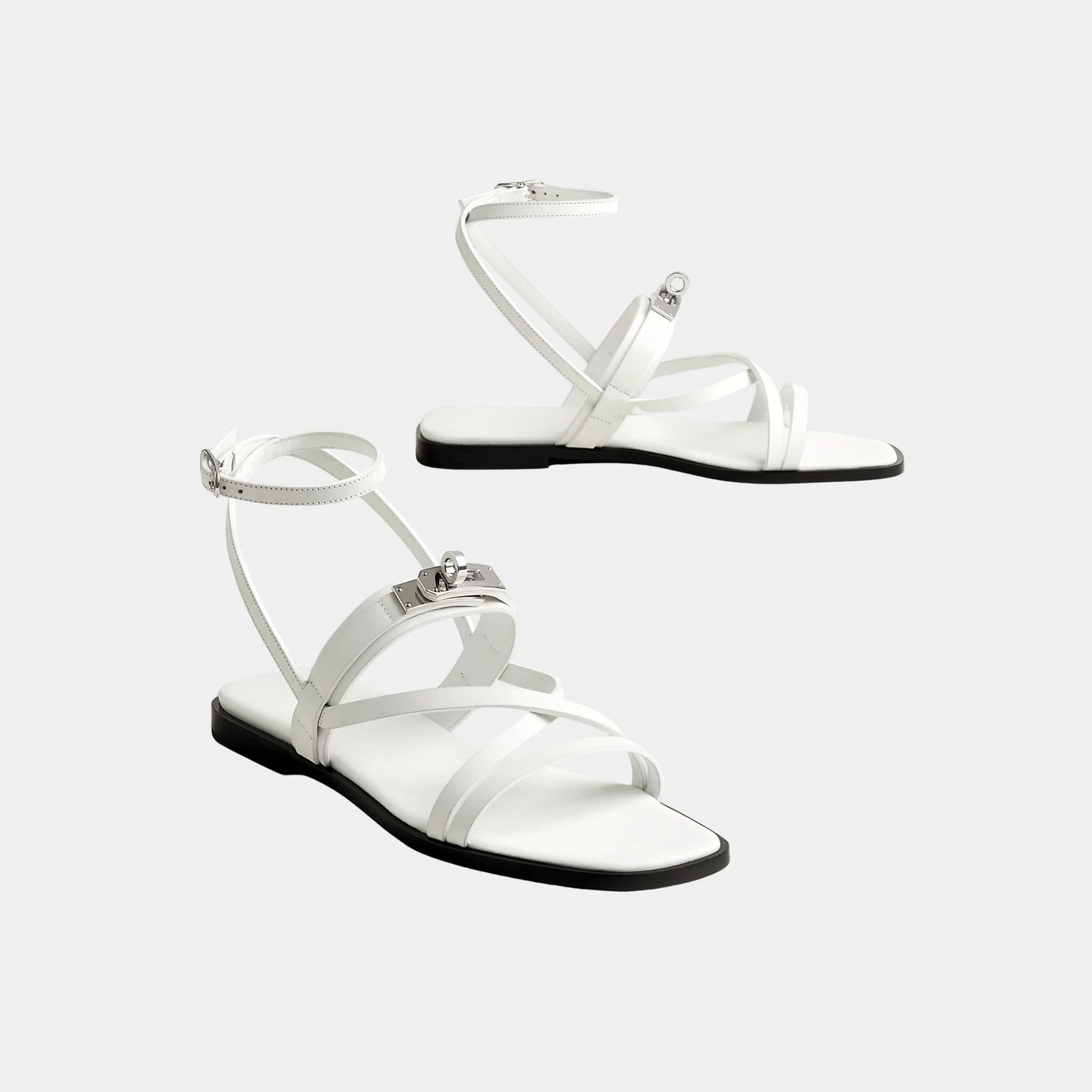 Hermes June Sandals with Straps in Calfskin, Blanc, Front