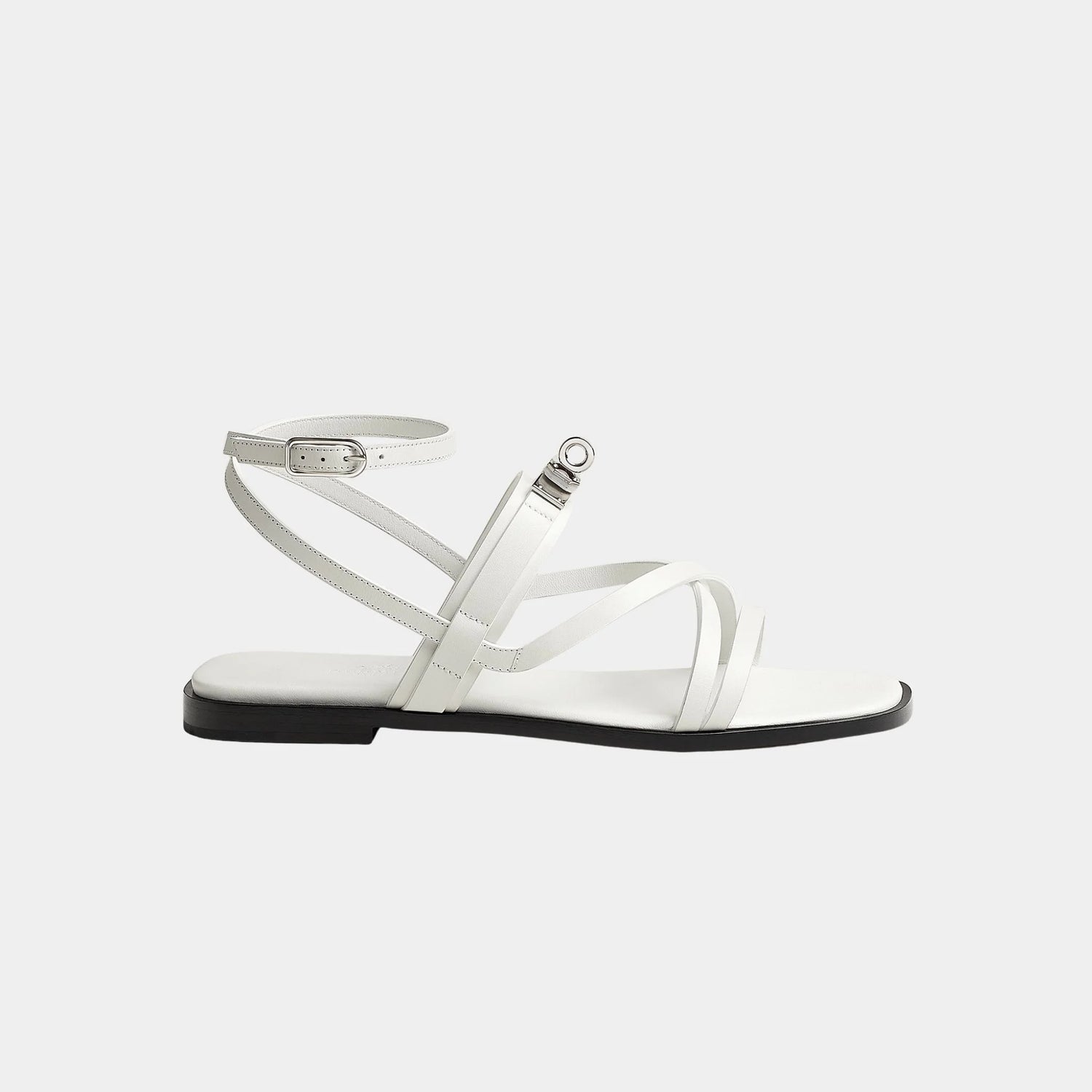 Hermes June Sandals with Straps in Calfskin, Blanc, Side