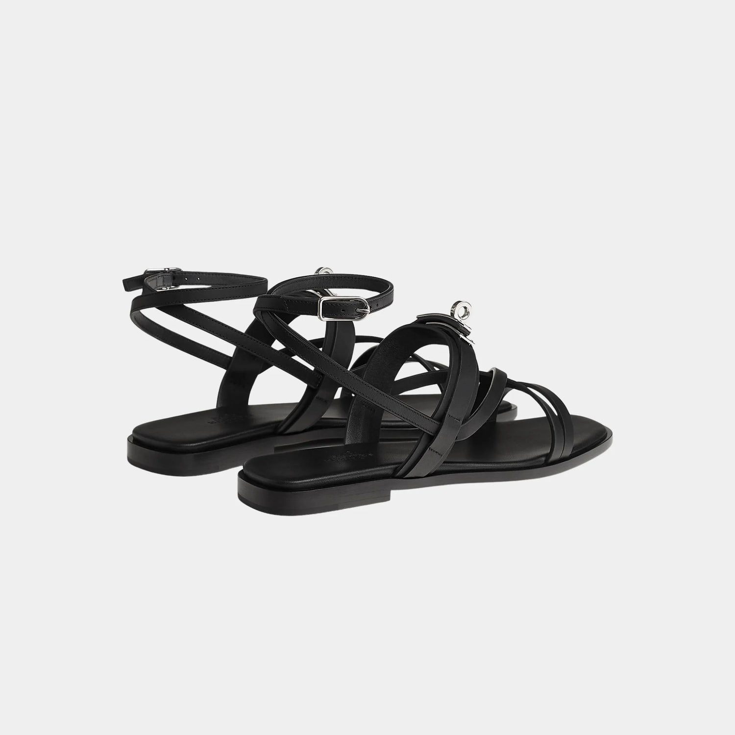 Hermes June Sandals with Straps in Calfskin, Noir, Back