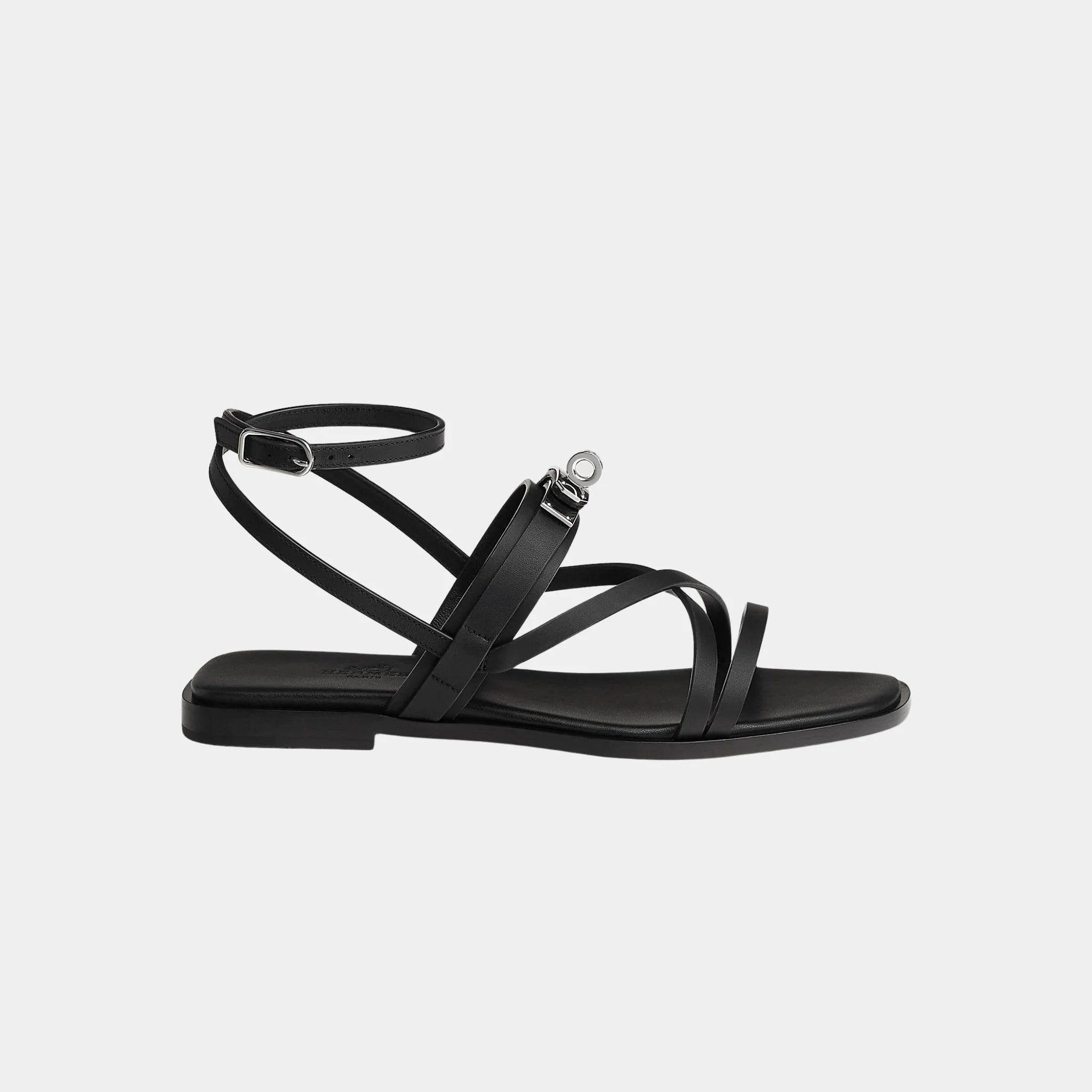 Hermes June Sandals with Straps in Calfskin, Noir, Side