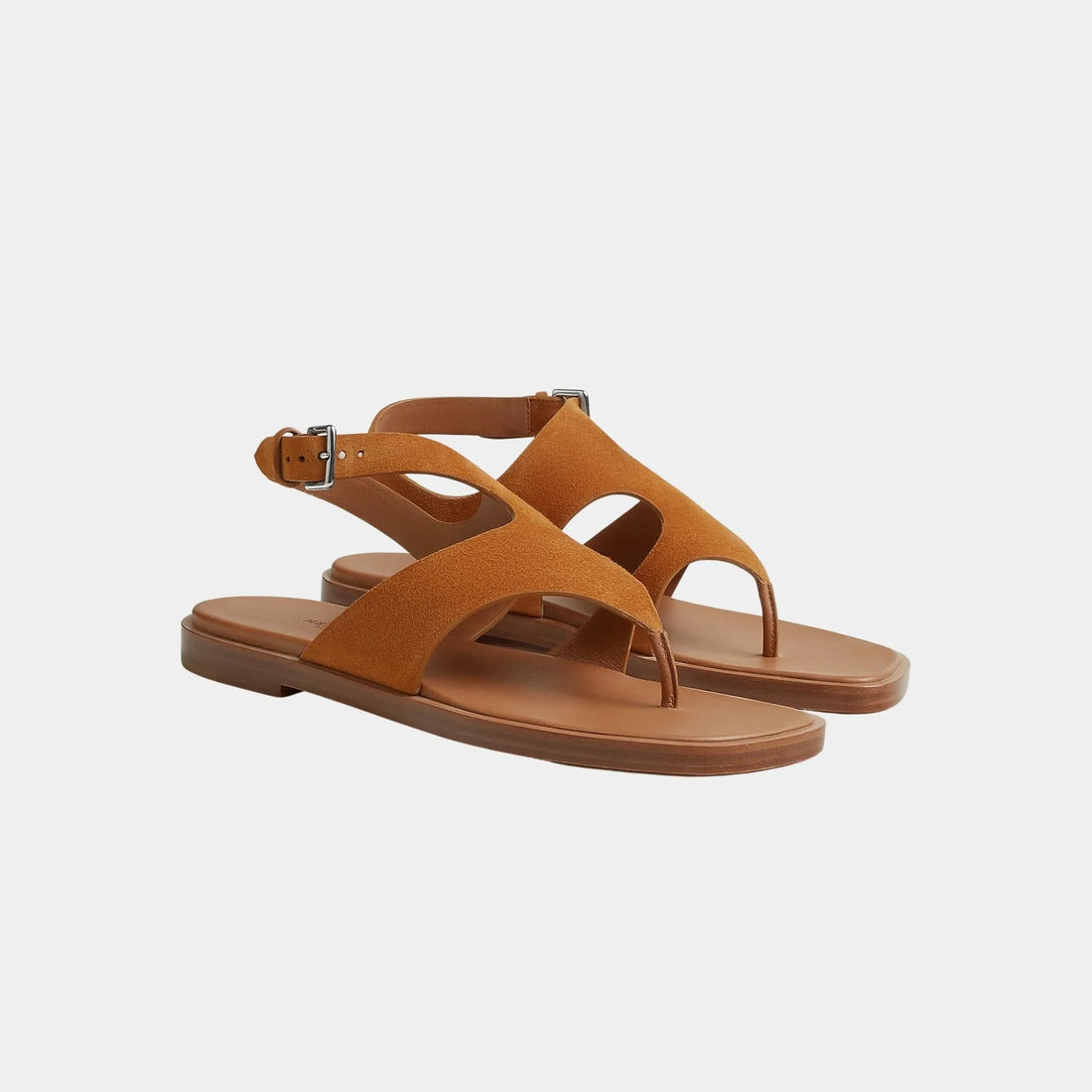Hermes Karen Sandals in Suede Goatskin, Naturel, Front
