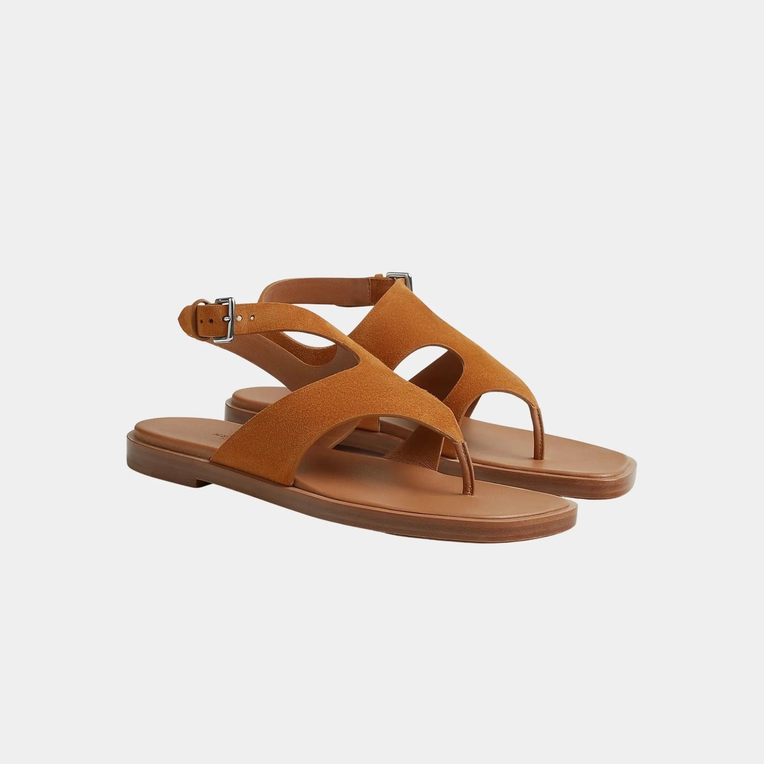 Hermes Karen Sandals in Suede Goatskin, Naturel, Front