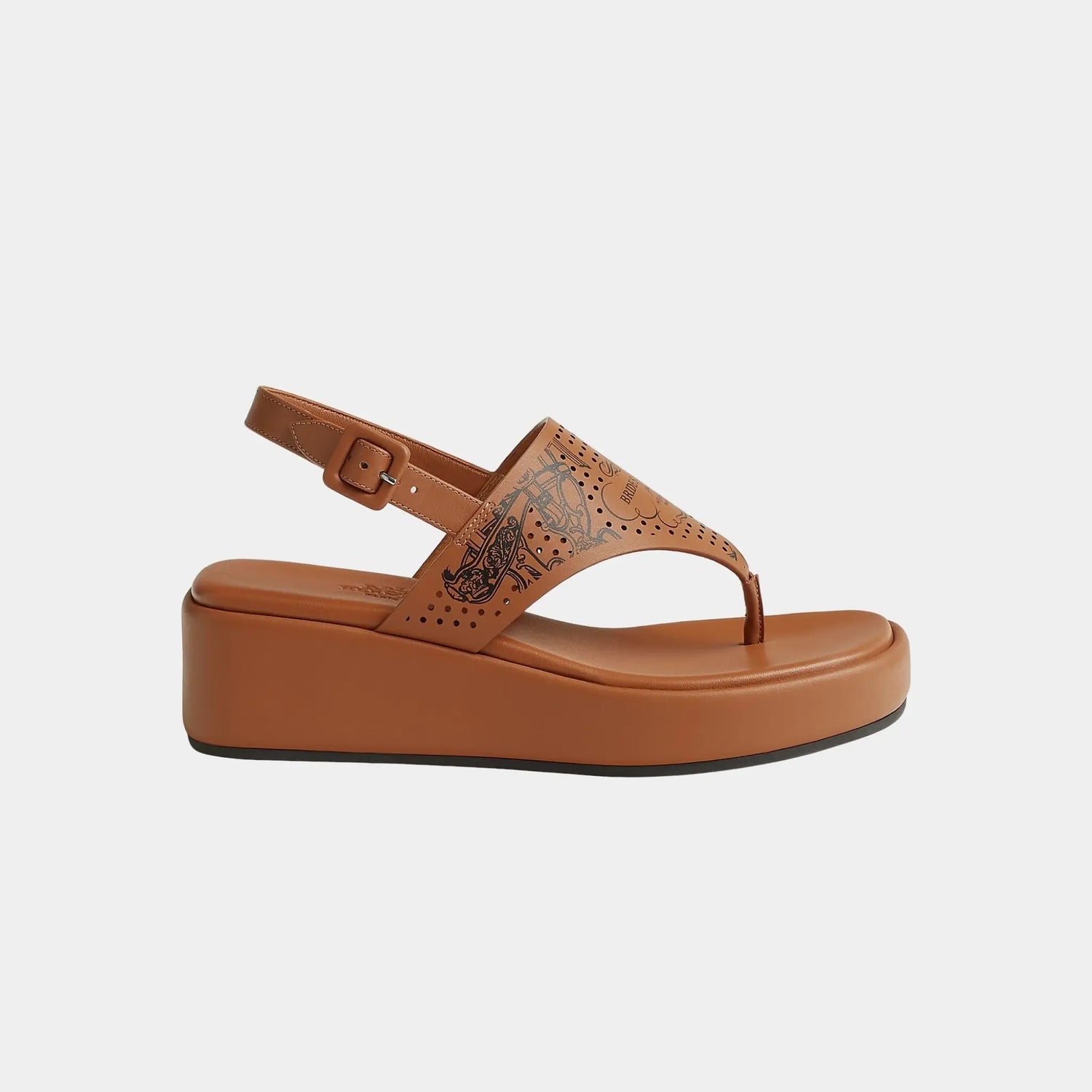 Hermes Karima Sandals in Printed Cafskin, Naturel, Noir, Side