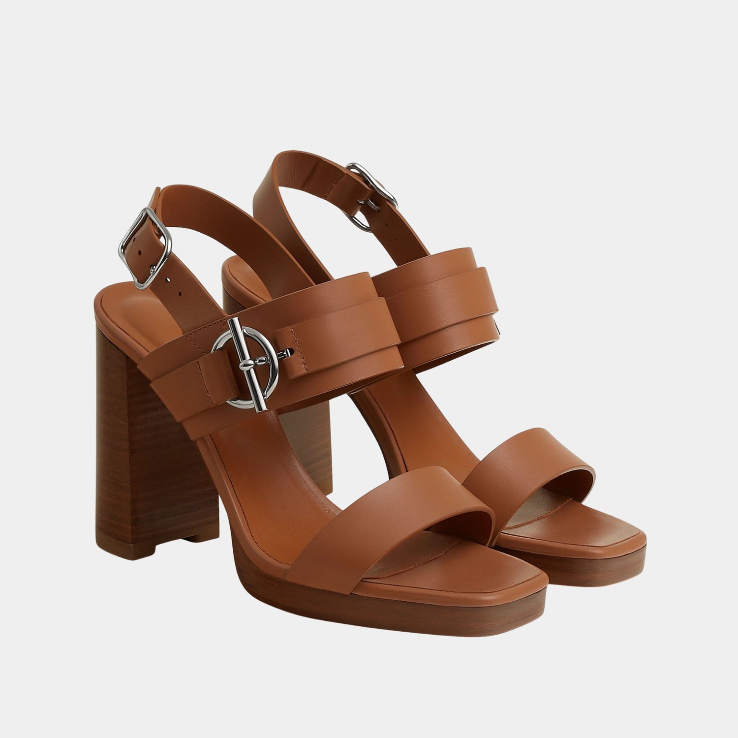 Hermes Keen 90 High Heel Sandal in Calfskin, Naturel, Front