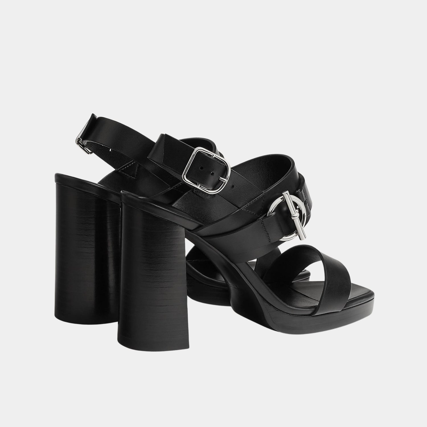 Hermes Keen 90 High Heel Sandal in Calfskin, Noir, Back