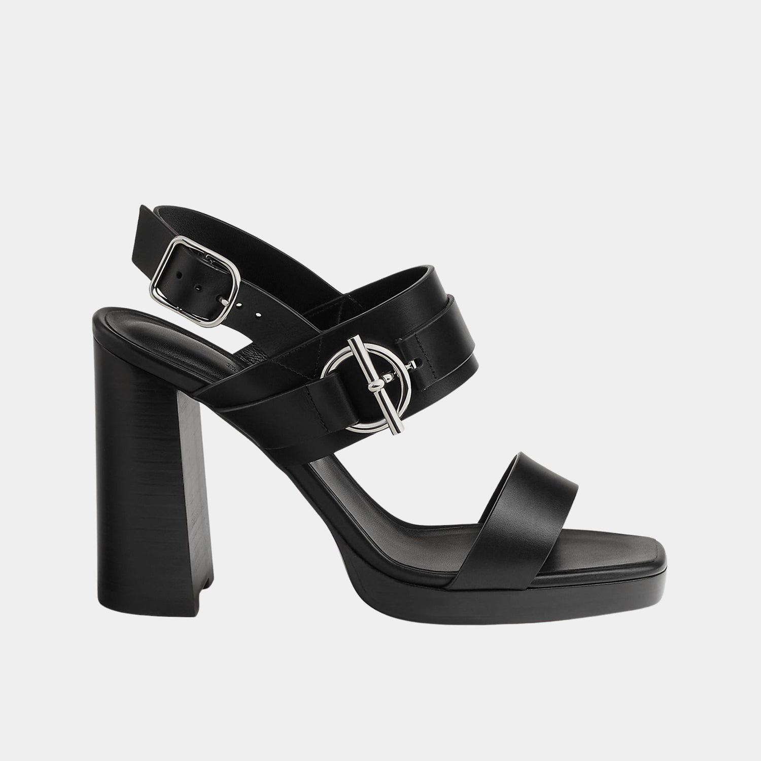 Hermes Keen 90 High Heel Sandal in Calfskin, Noir, Side