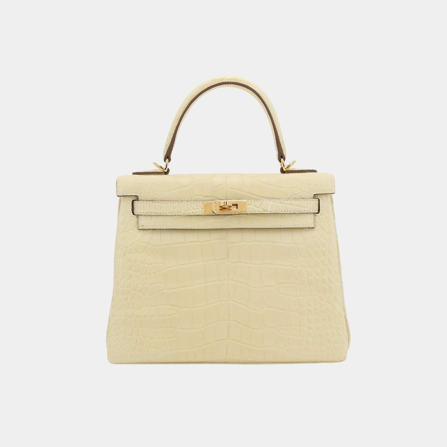 Hermes Kelly 25 Alligator Vanille GHW, Front