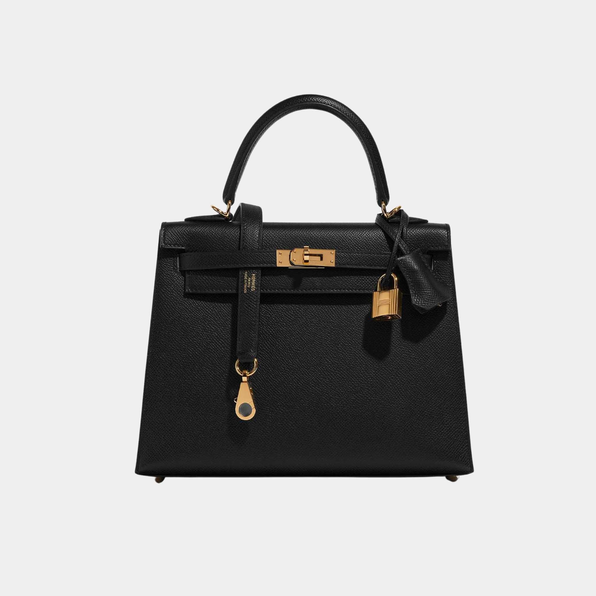 Hermes Kelly 25 Epsom Black GHW, Front