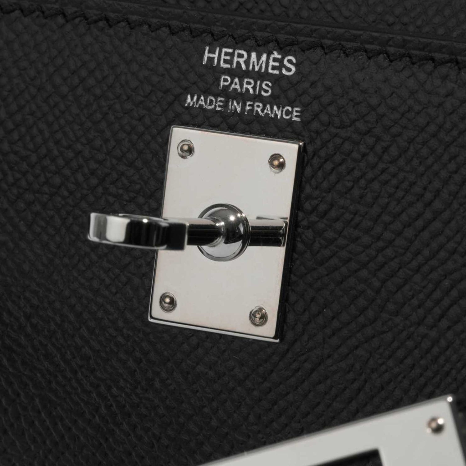 Hermes Kelly 25 Epsom Black PHW, Logo, Closeup