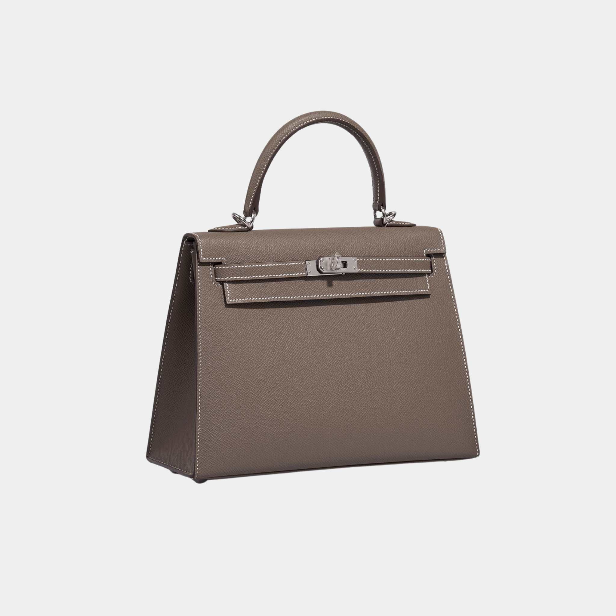 Hermes Kelly 25 Epsom Etoupe, Side, Front