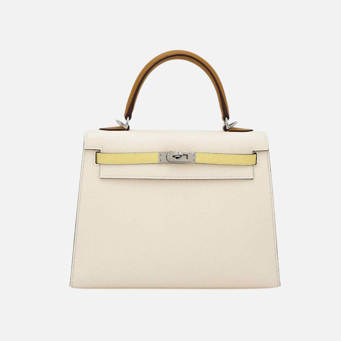 Hermes Kelly 25 Espom Nata/Jaune Poussin/Sesame PHW, Front