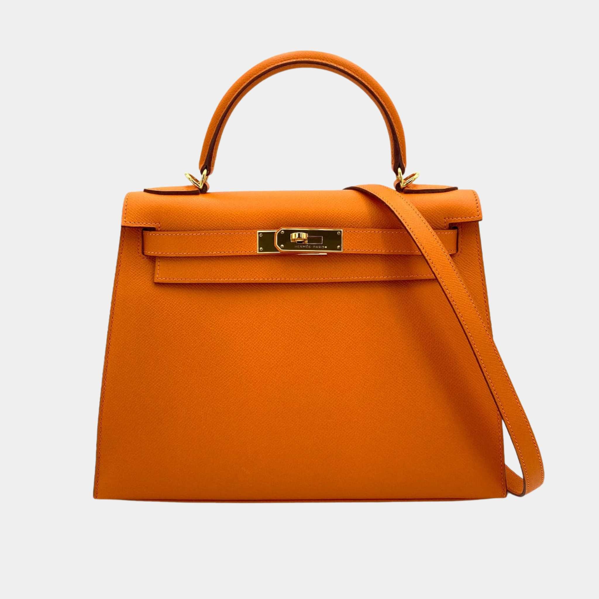 Hermes Kelly 25 Epsom Orange H GHW, Front