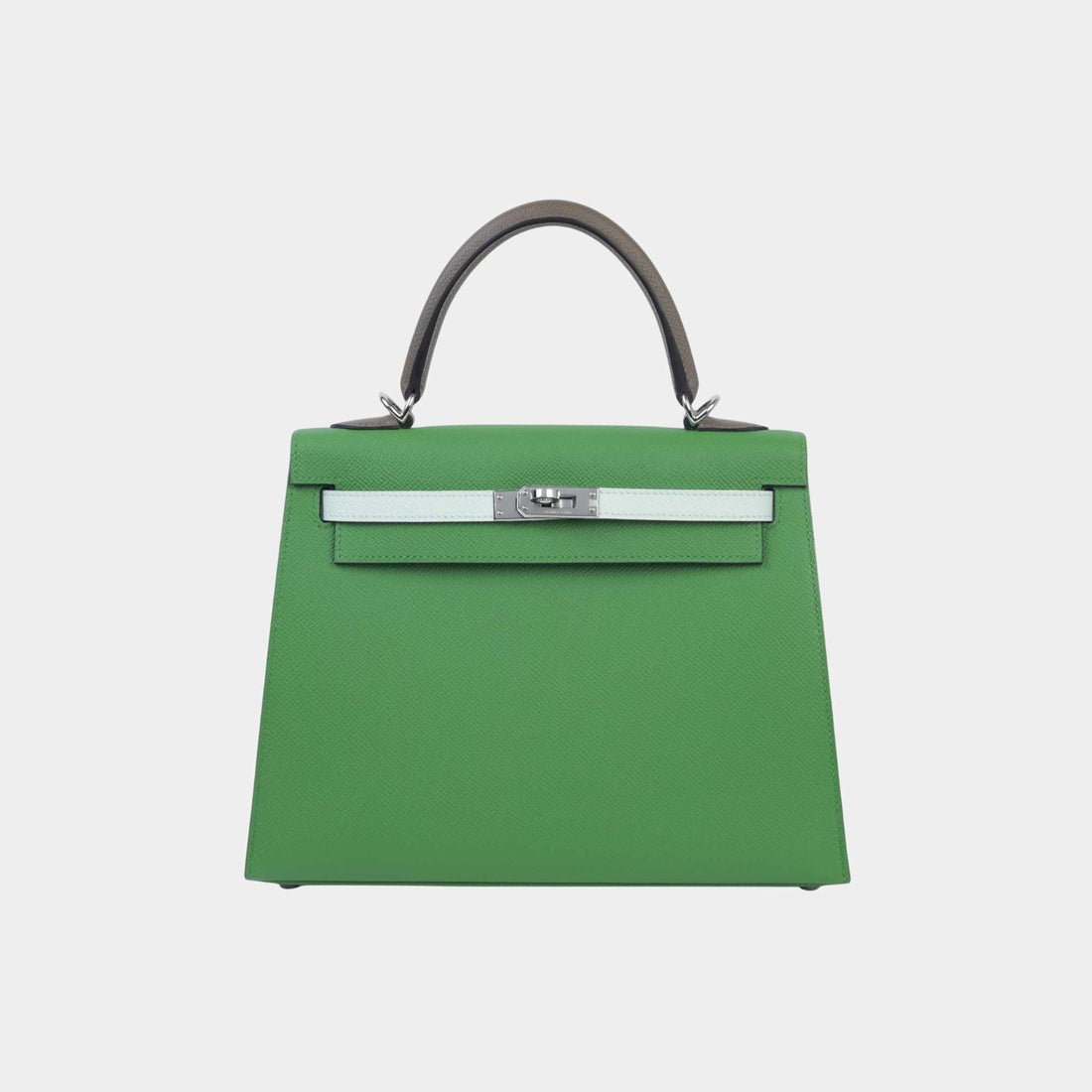 Hermes Kelly 25 Epsom Sellier Etoupe/Vert Fizz/Vert Yucca PHW, Front