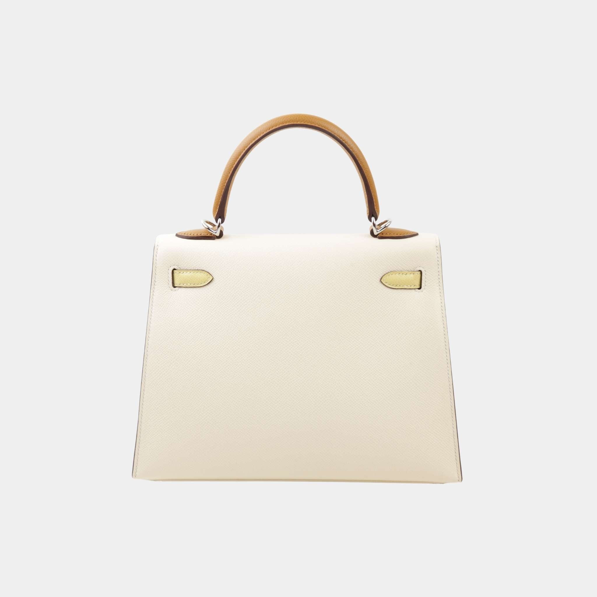 Hermes Kelly 25 Epsom Sellier Jaune Poussin/Sesame/Nata PHW, Back