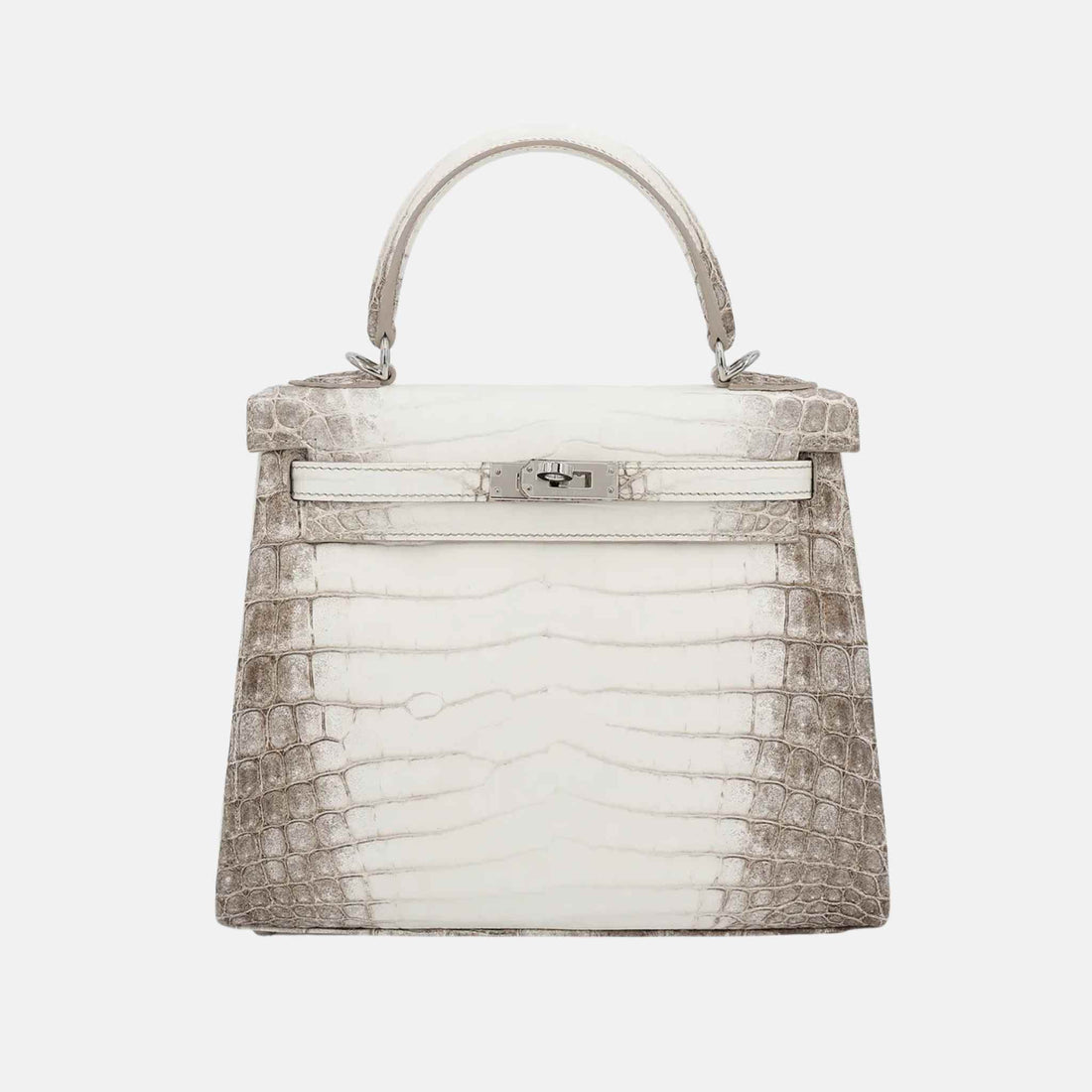 Hermes Kelly 25 Matte Niloticus Crocodile Himalaya PHW, Front