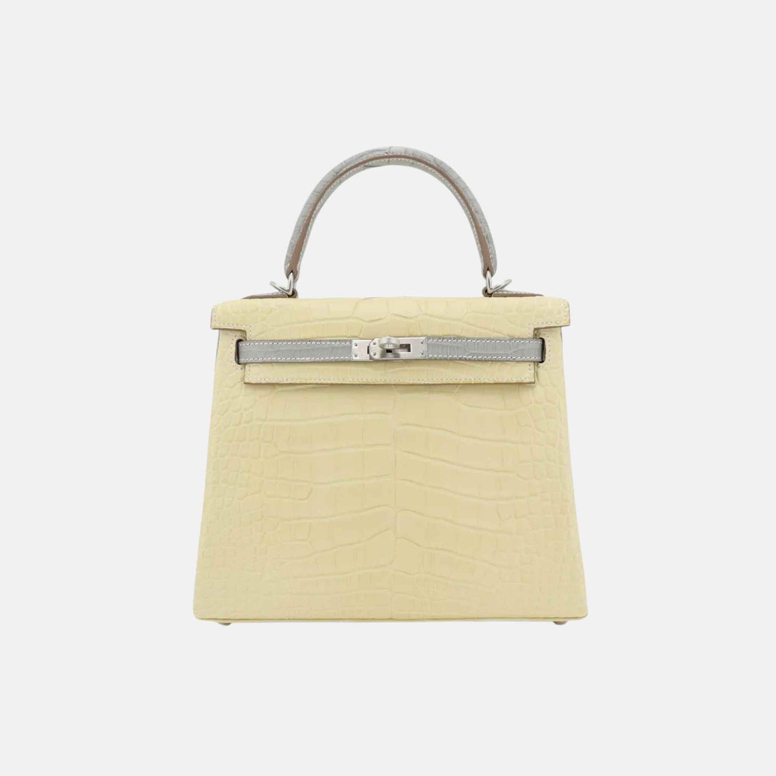 Hermes Kelly 25 HSS Alligator Vanille/Gris Perle BPHW, Front