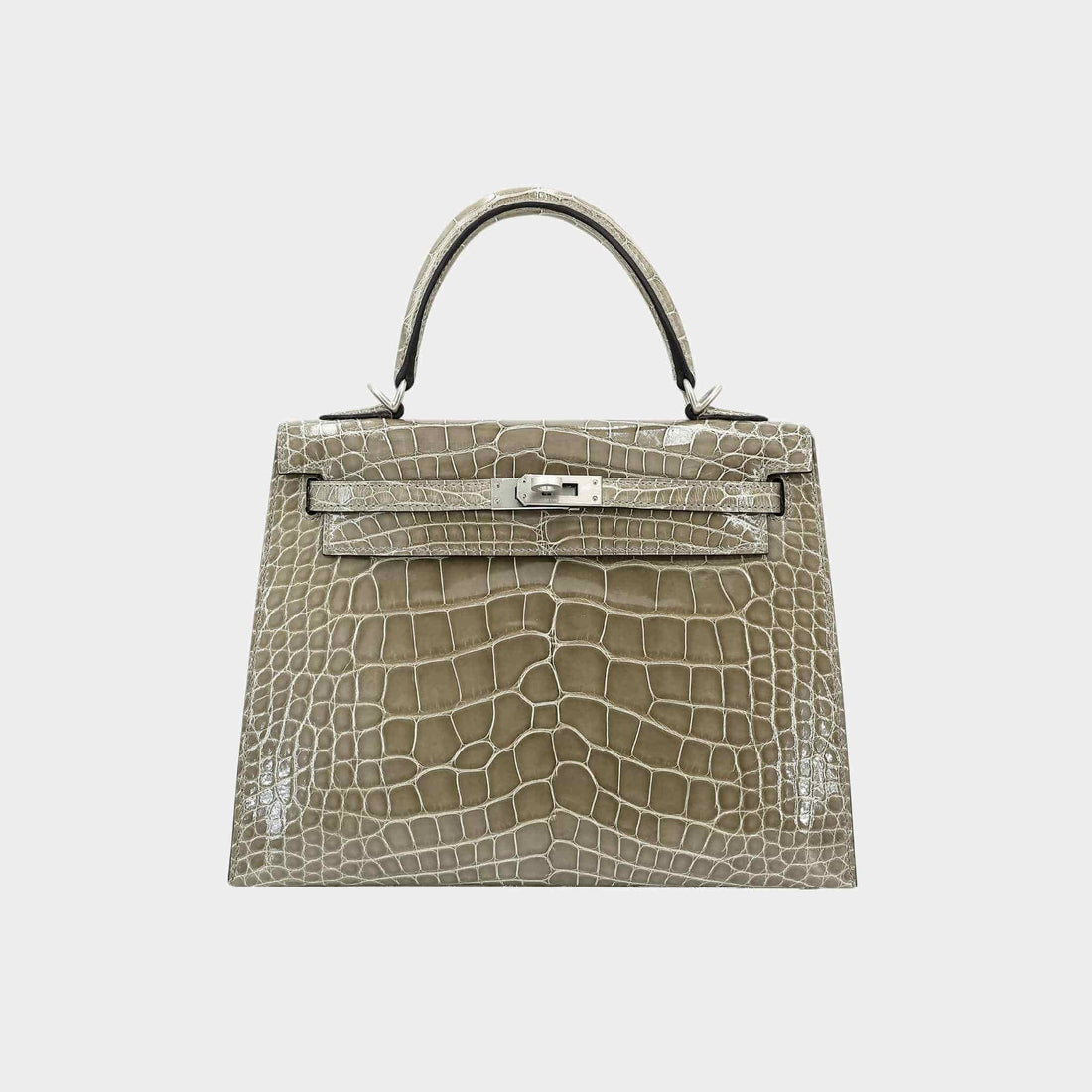 Hermes Kelly 25 HSS Sellier Alligator Gris Tourterelle PHW, Front